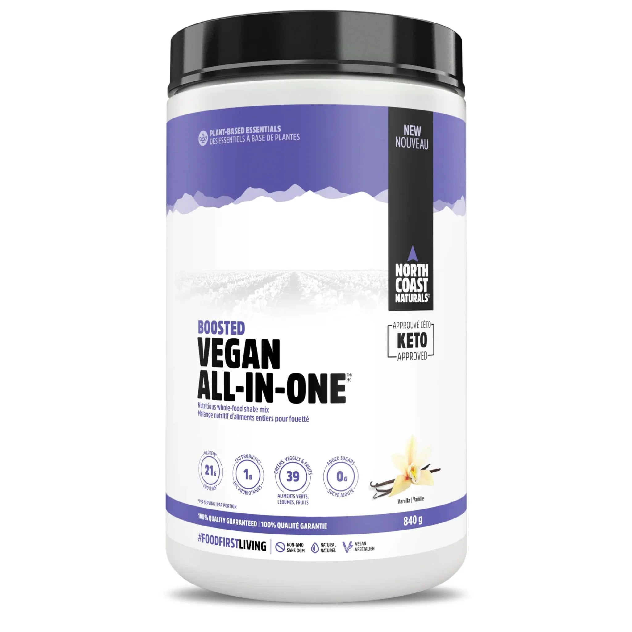 North Coast Naturals Vanilla Boosted Vegan All - In - One Protein - 840g - Nature's Source Inc
