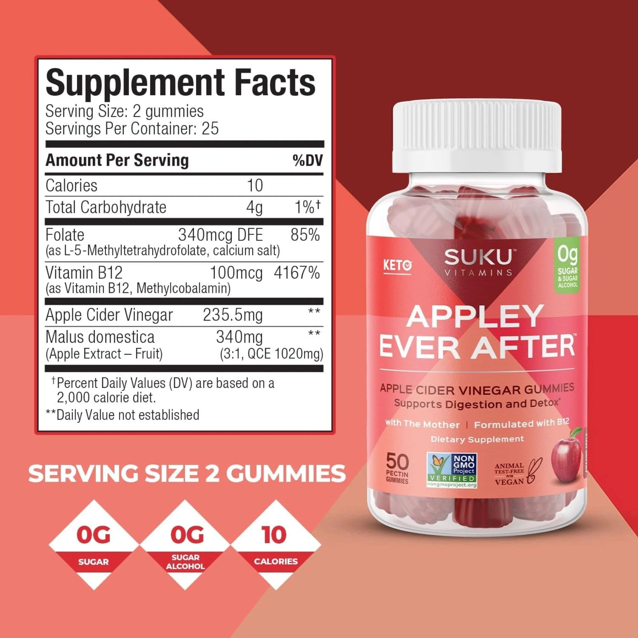 Suku Vitamins Appley Ever After (Apple Cider Vinegar Gummies With Mother) - 50 Gummies