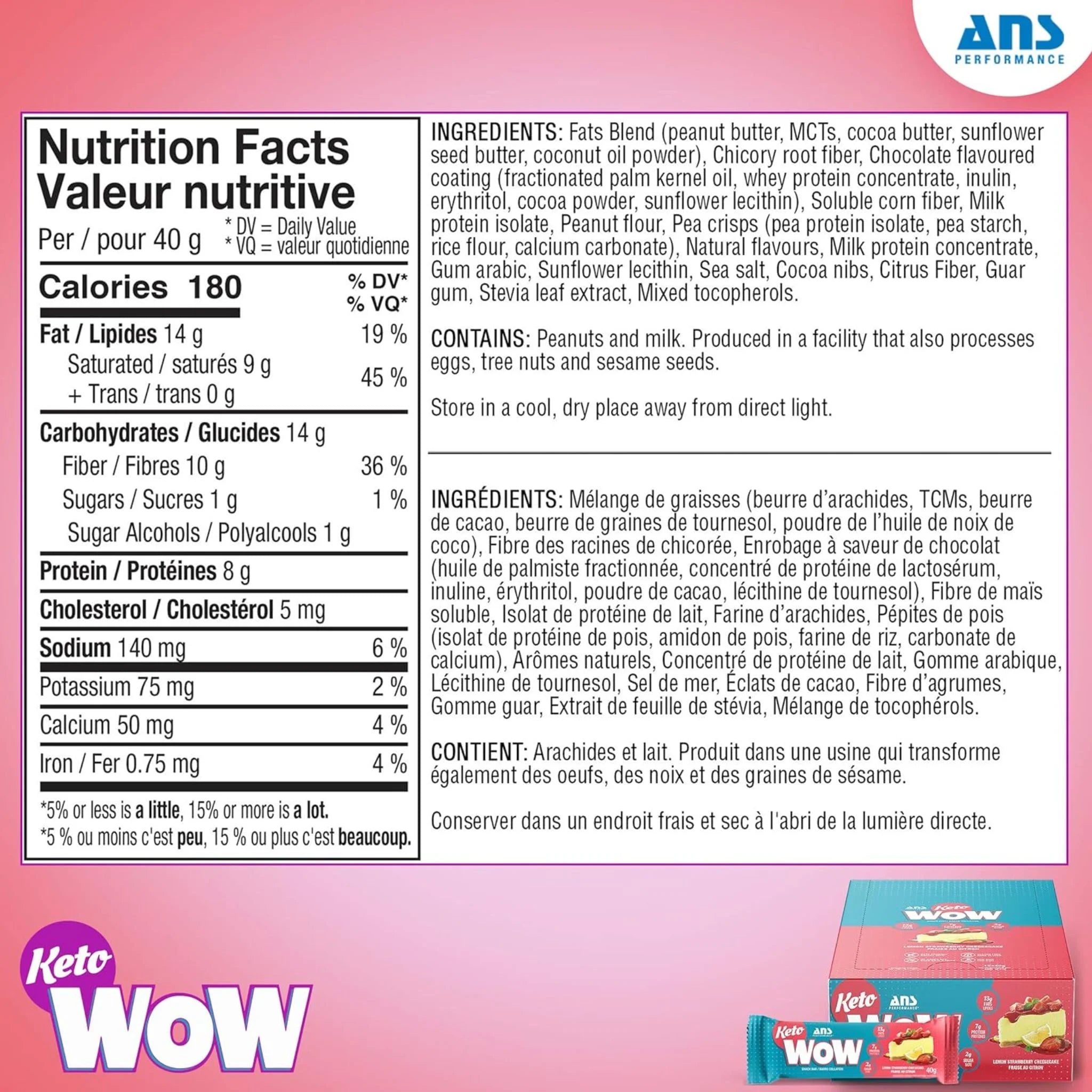 ANS KetoWOW Bar Lemon Strawberry 40g