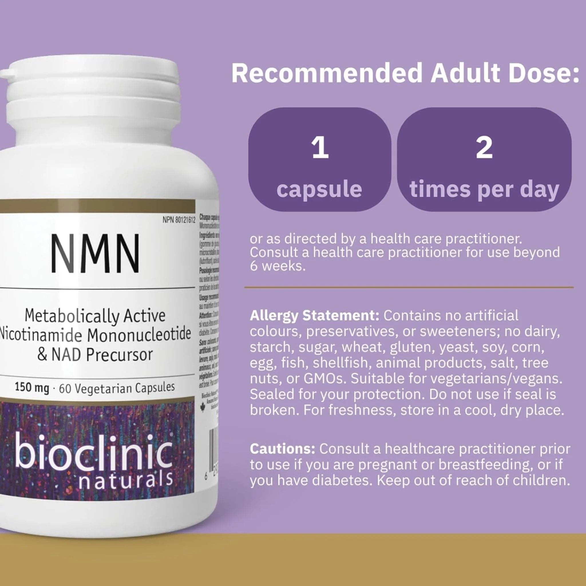 Bioclinic Naturals NMN 150mg 60 Vegetarian Capsules - Nature's Source Inc