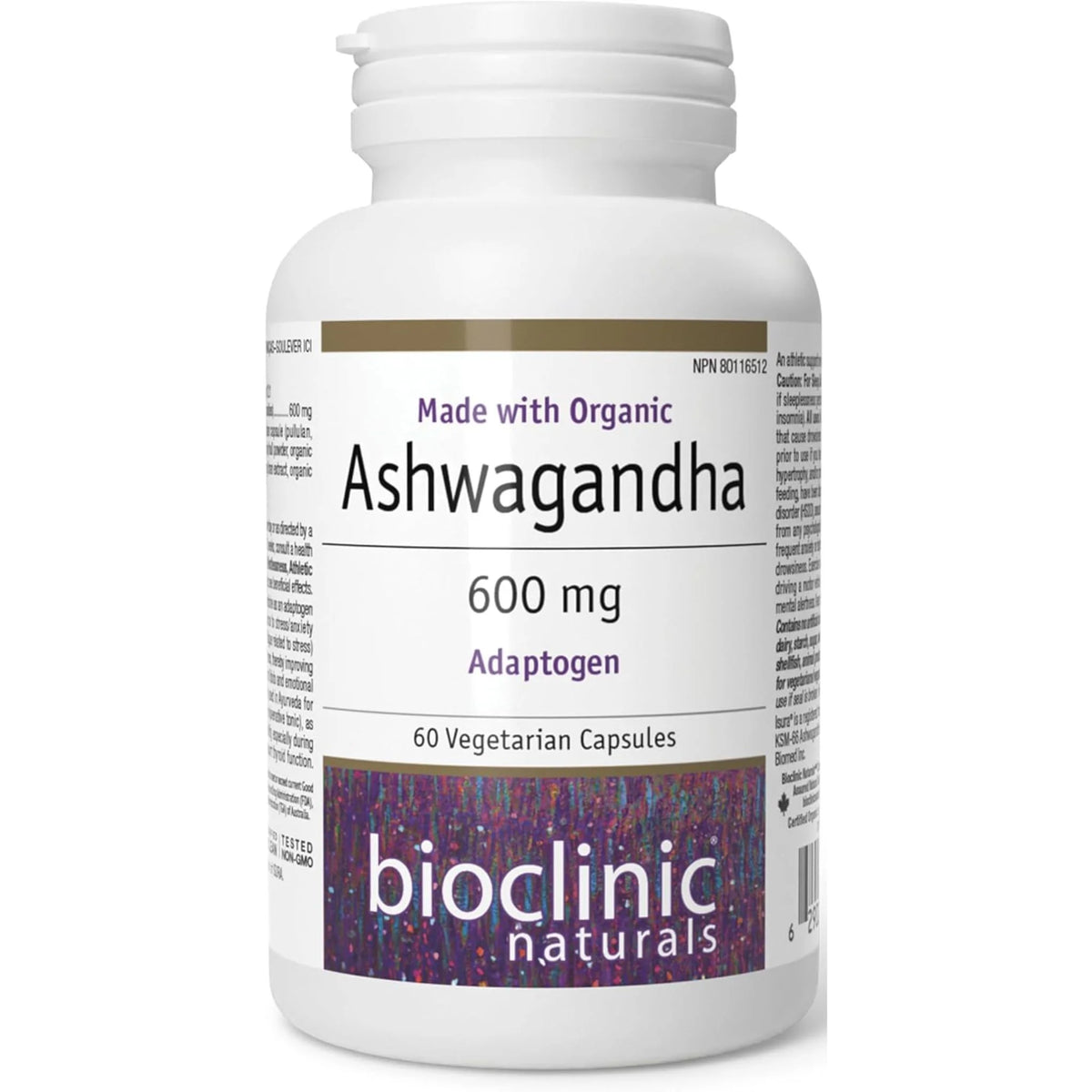 Bioclinic Naturals Ashwagandha 600mg 60 Vegetarian Capsules - Nature's Source Inc