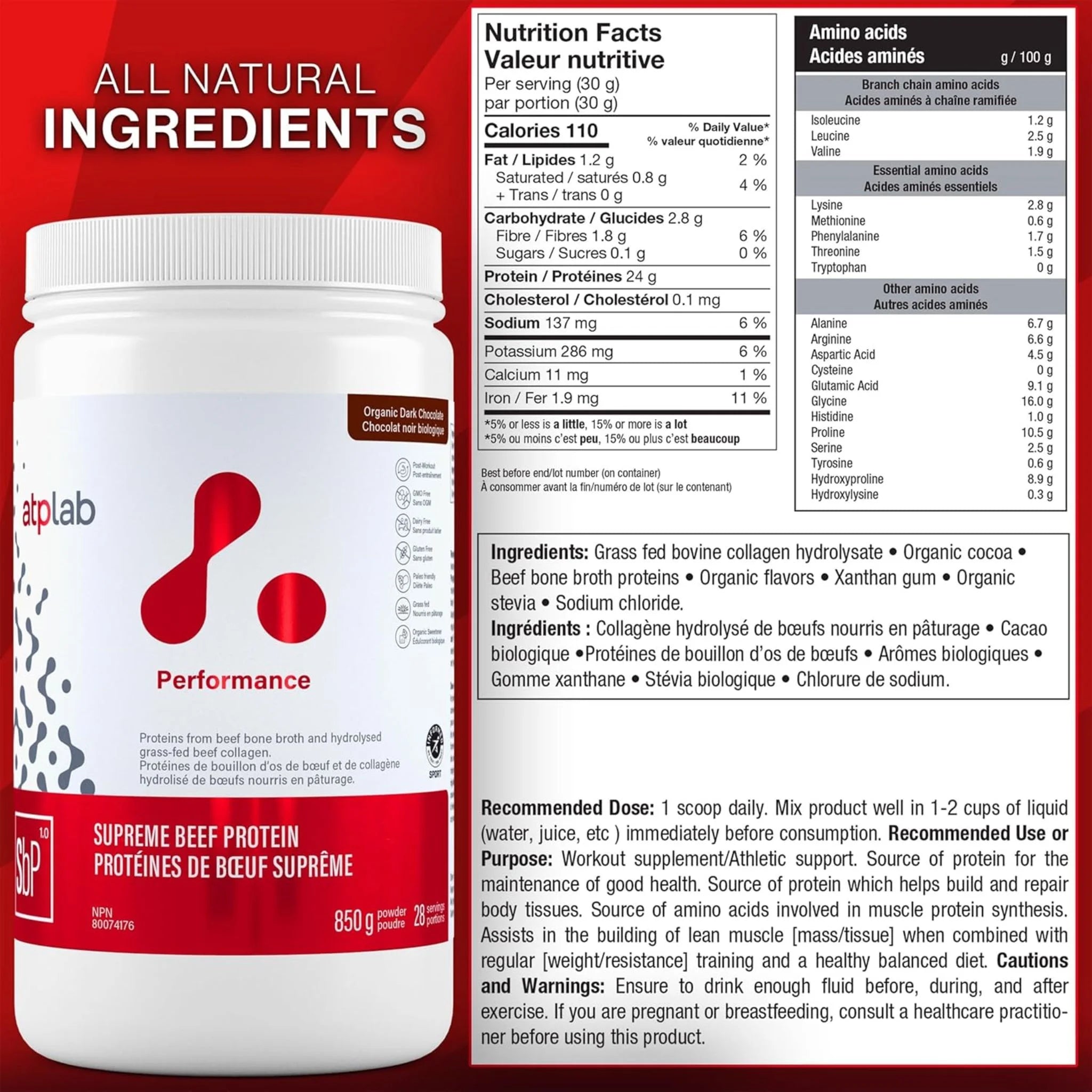 ATP Lab Supreme Beef Protein Chocolate 850g - Nature's Source Inc