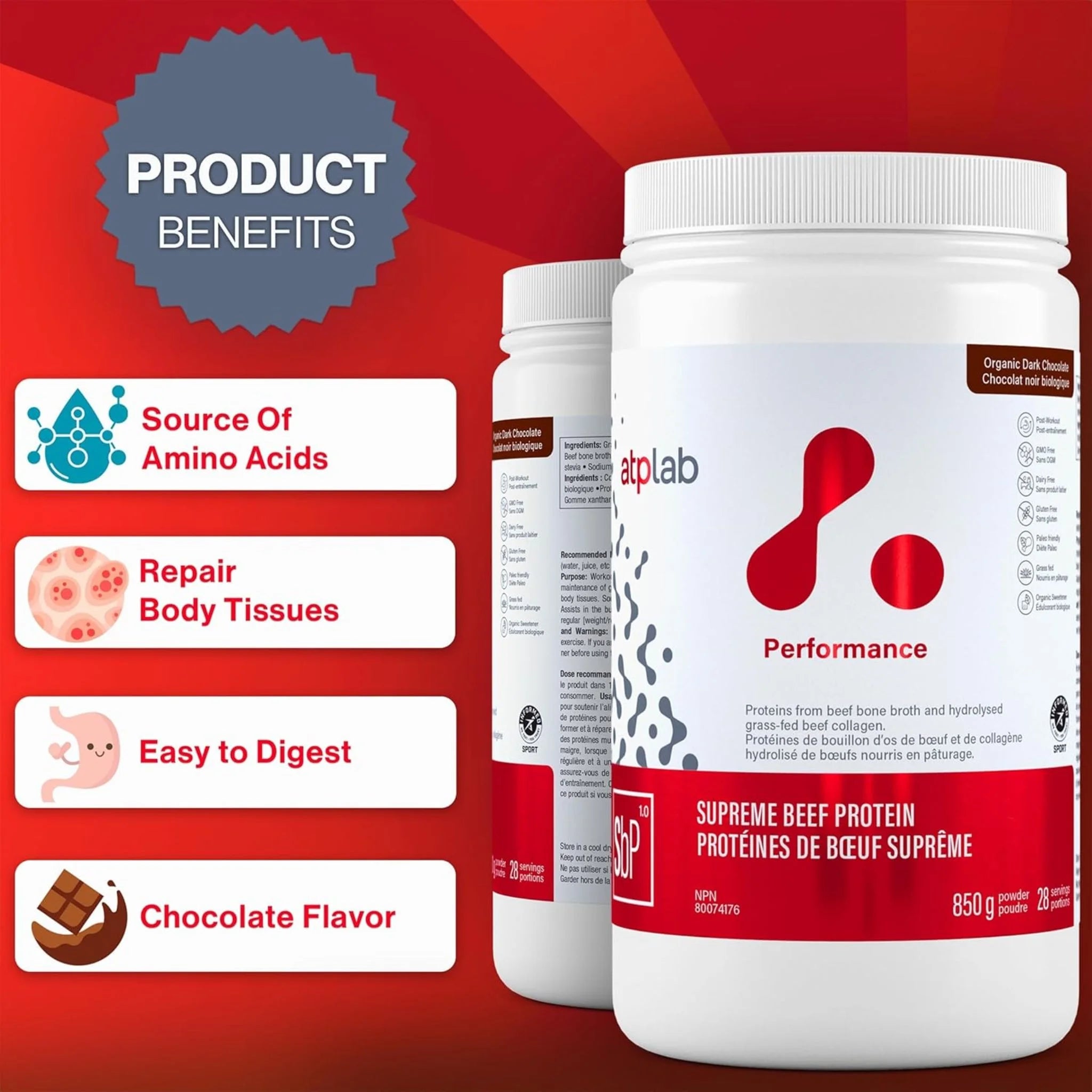 ATP Lab Supreme Beef Protein Chocolate 850g - Nature's Source Inc
