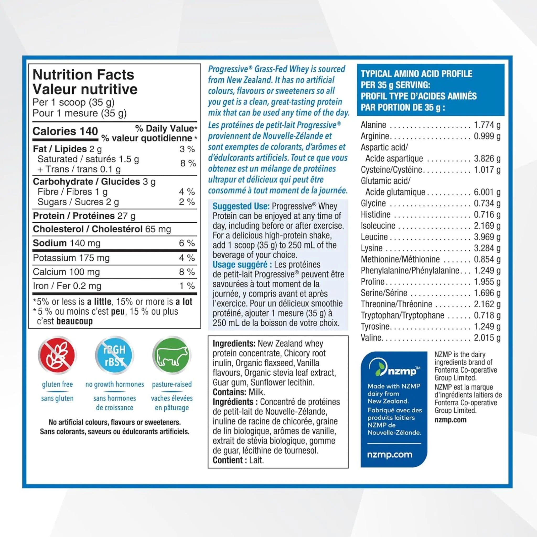 Progressive Grass Fed Whey Protein Vanilla 850g - Nature's Source Inc