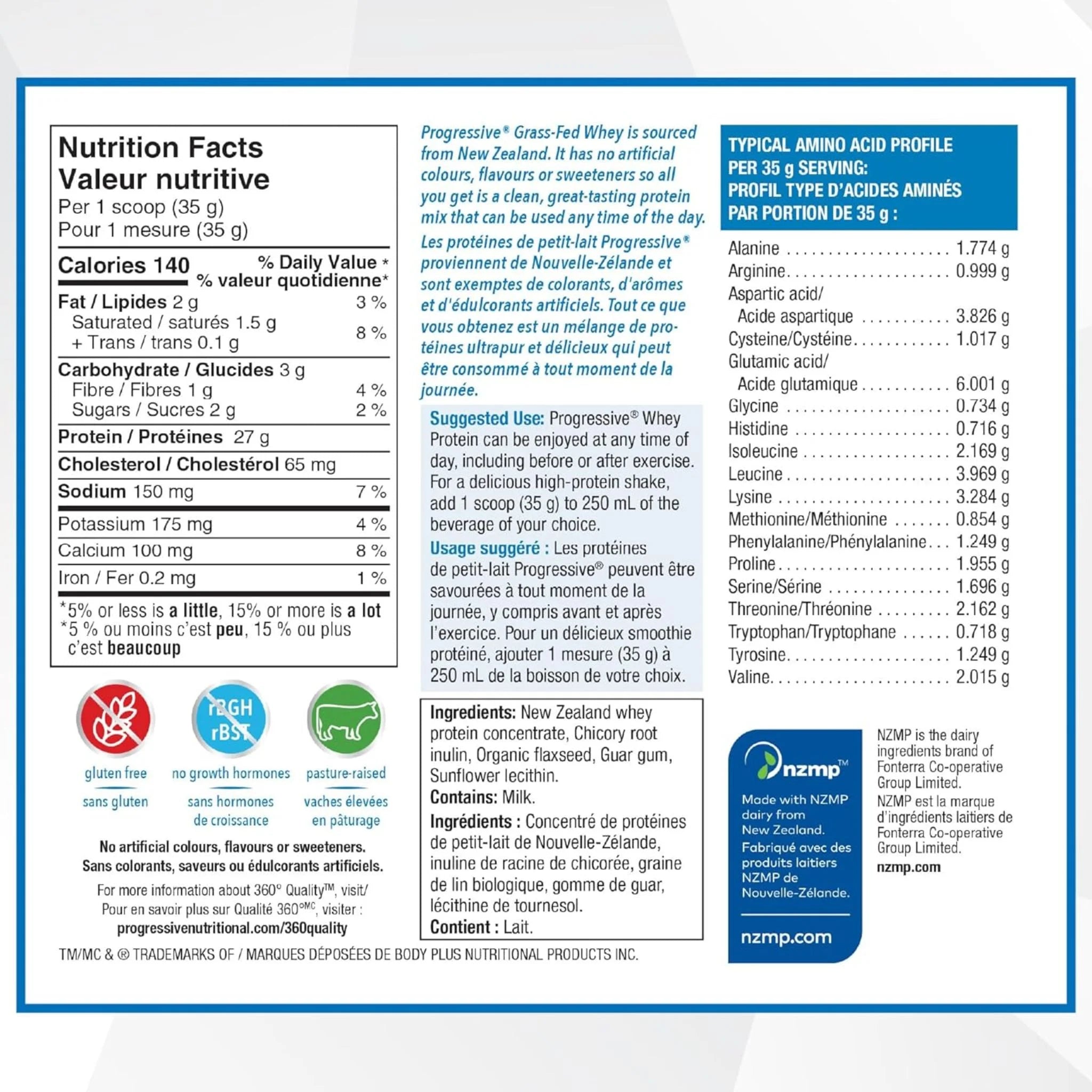 Progressive Grass Fed Whey Protein Unflavour 850g - Nature's Source Inc