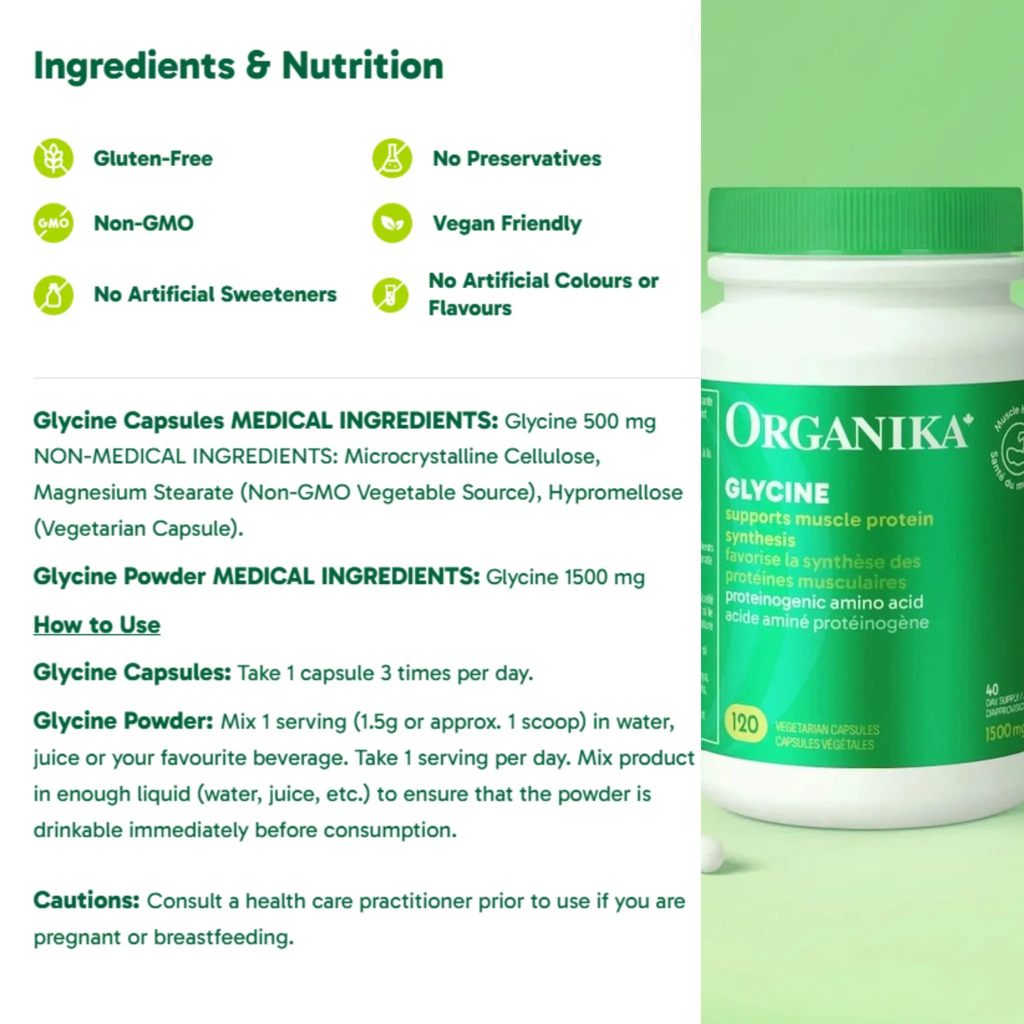 Organika Glycine 120 Veggie Capsules