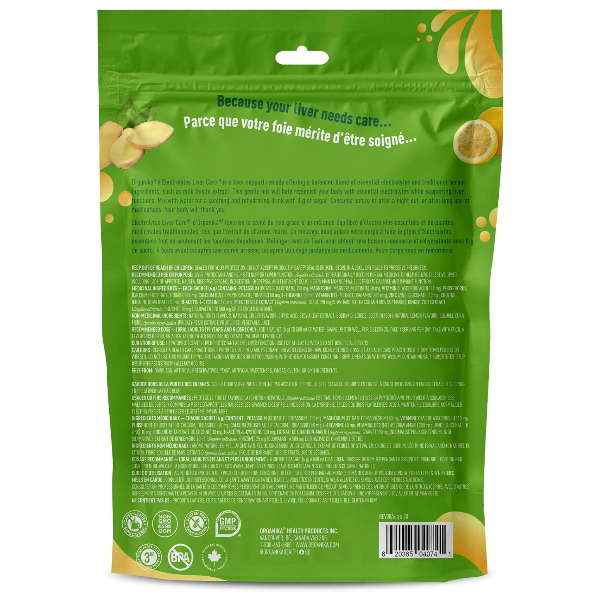 Organika Electrolytes Liver Care Lemon Honey Ginger 20 Sachets