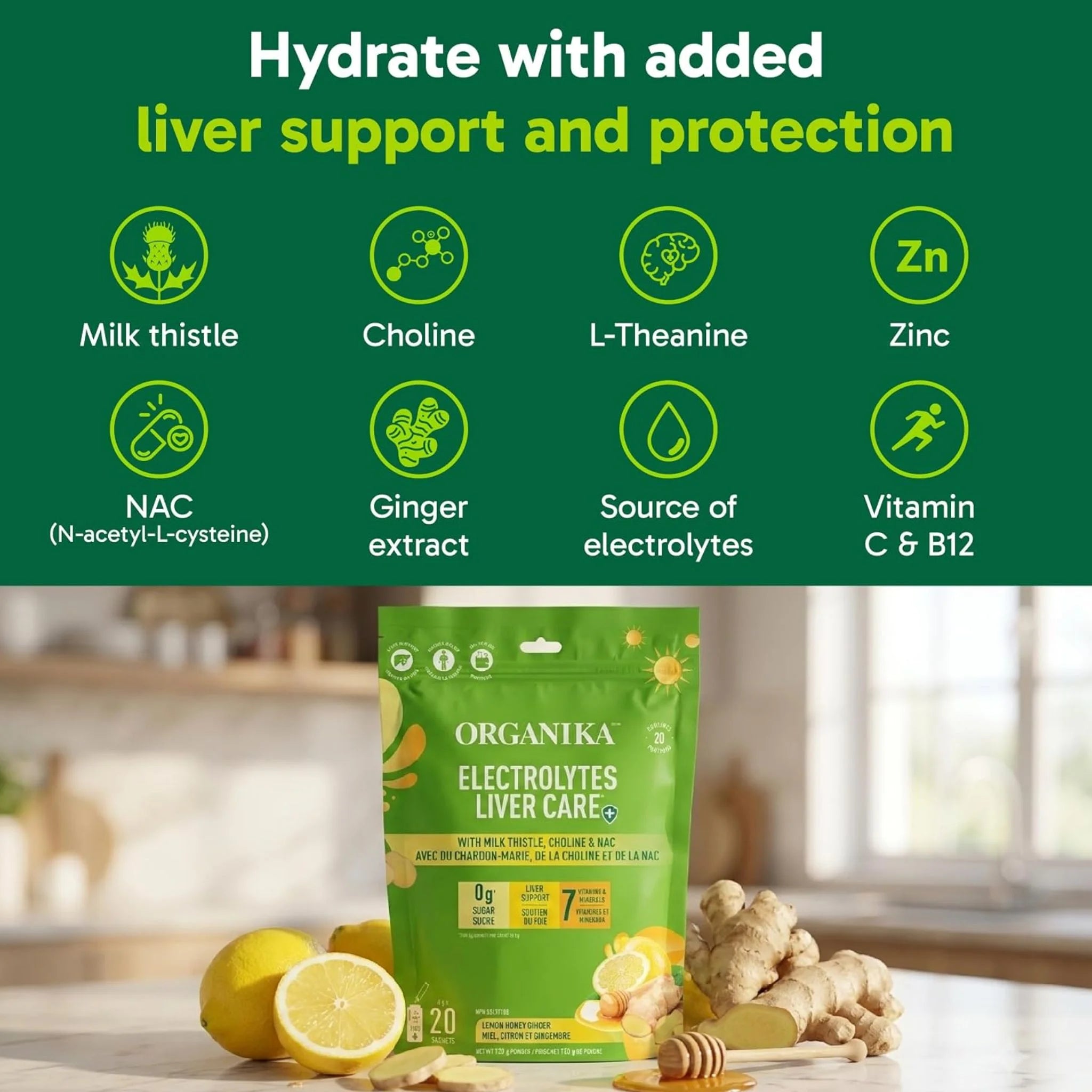 Organika Electrolytes Liver Care Lemon Honey Ginger 20 Sachets