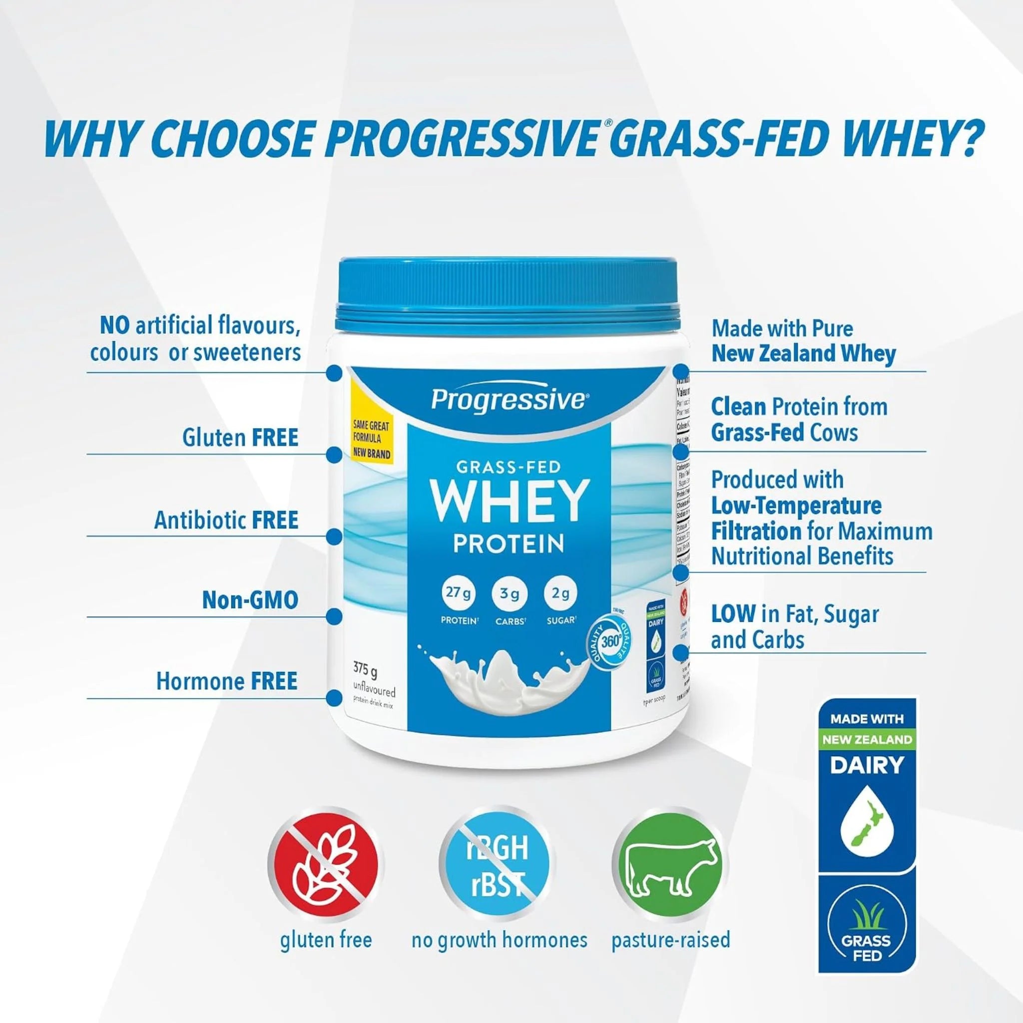 Progressive Grass-fed Whey Protein Unflavoured 375g