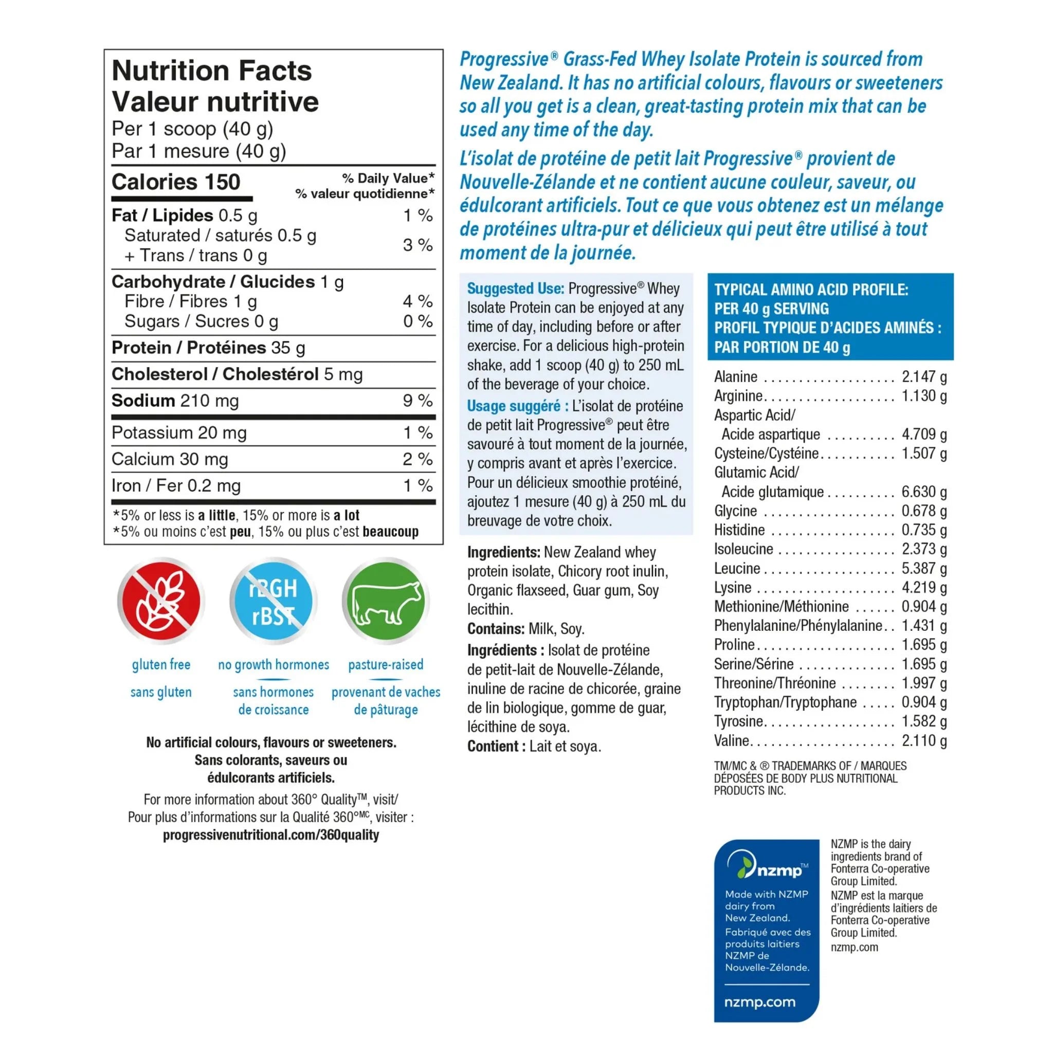 Progressive Grass - fed Whey Isolate Unflavoured 850g - Nature's Source Inc