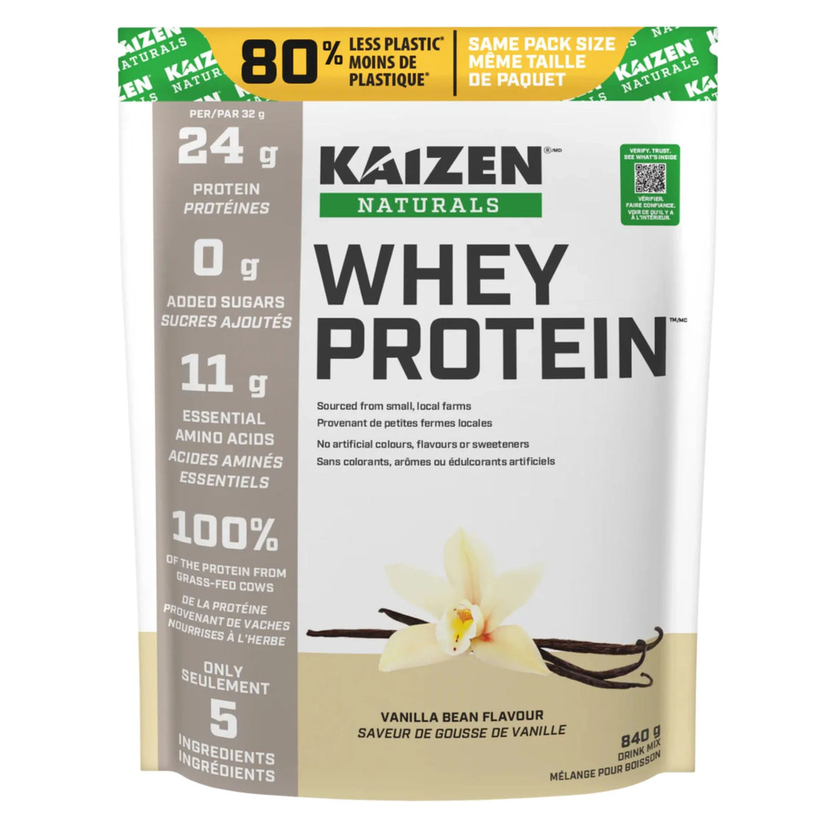 Kaizen Naturals Whey Protein Vanilla Bean 840g - Nature's Source Inc