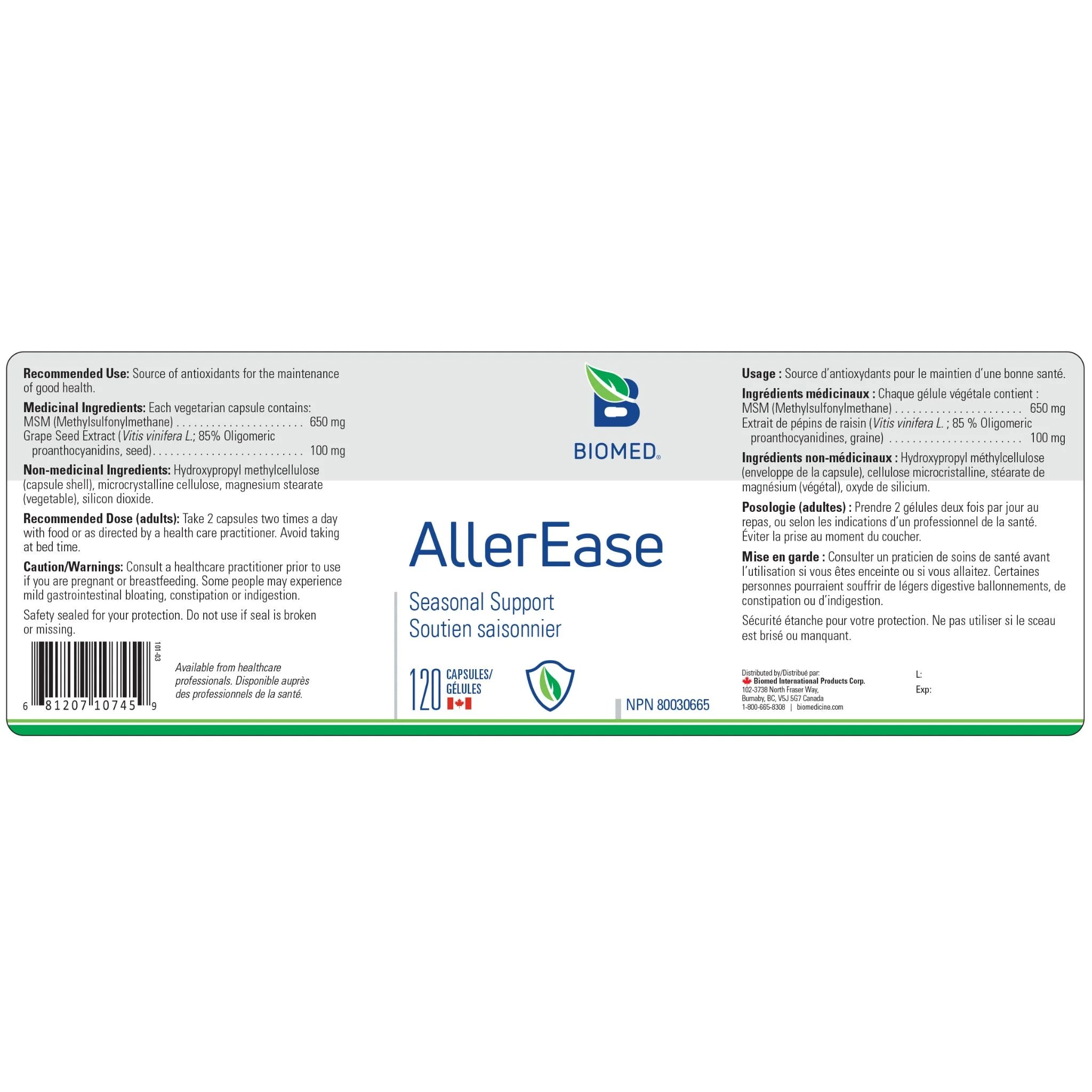 Biomed AllerEase 120 Capsules - Nature's Source Inc