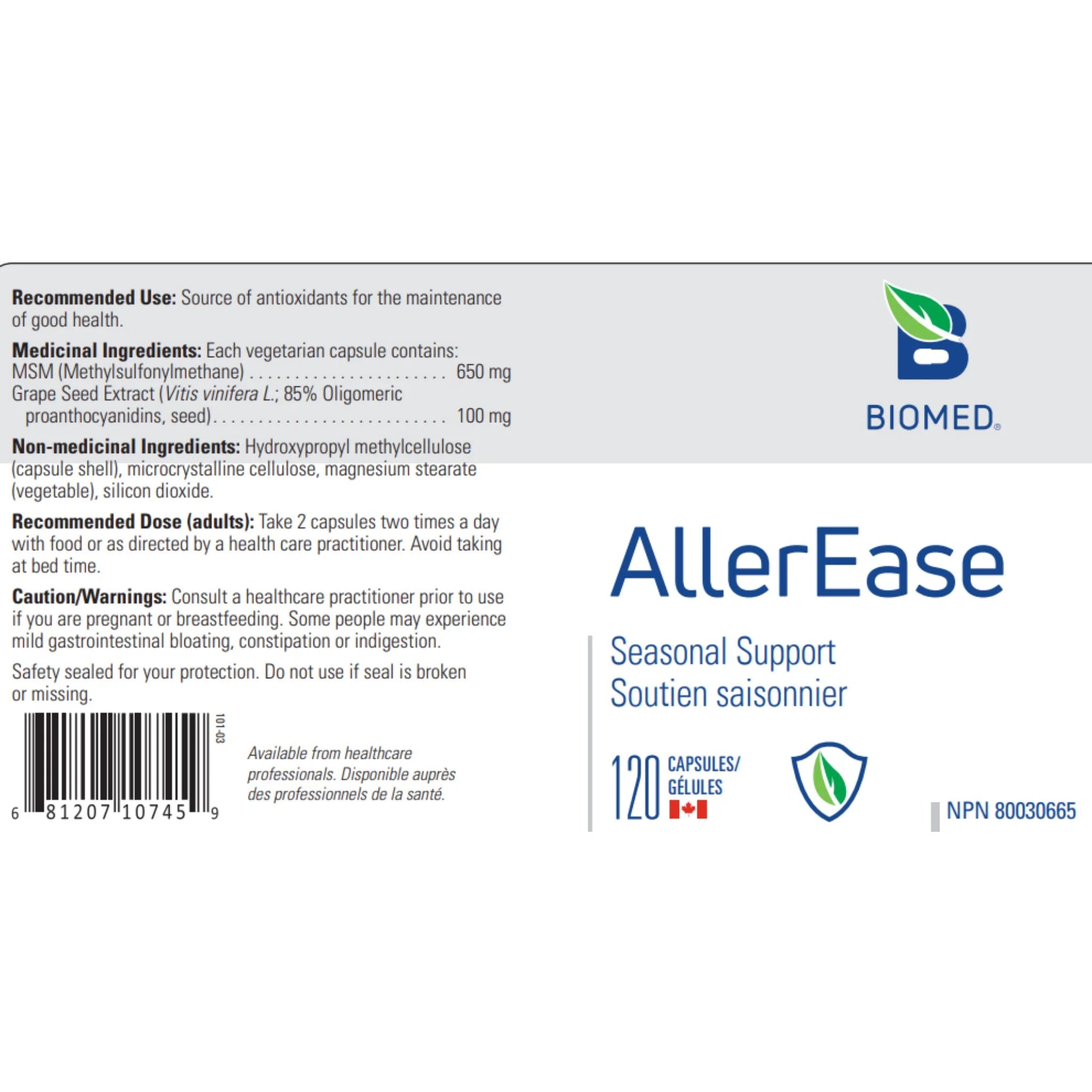 Biomed AllerEase 120 Capsules - Nature's Source Inc
