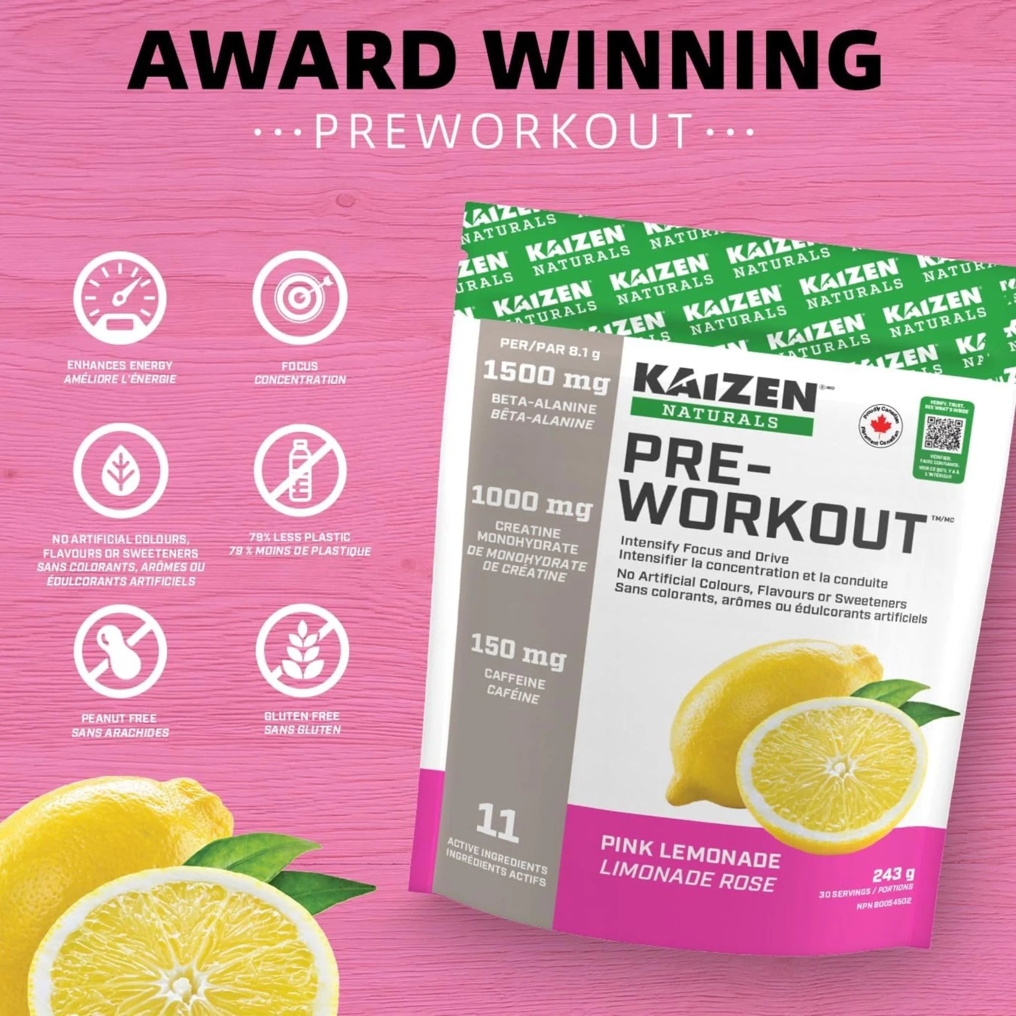 Kaizen Naturals Pre-Workout Pink Lemonade 243g