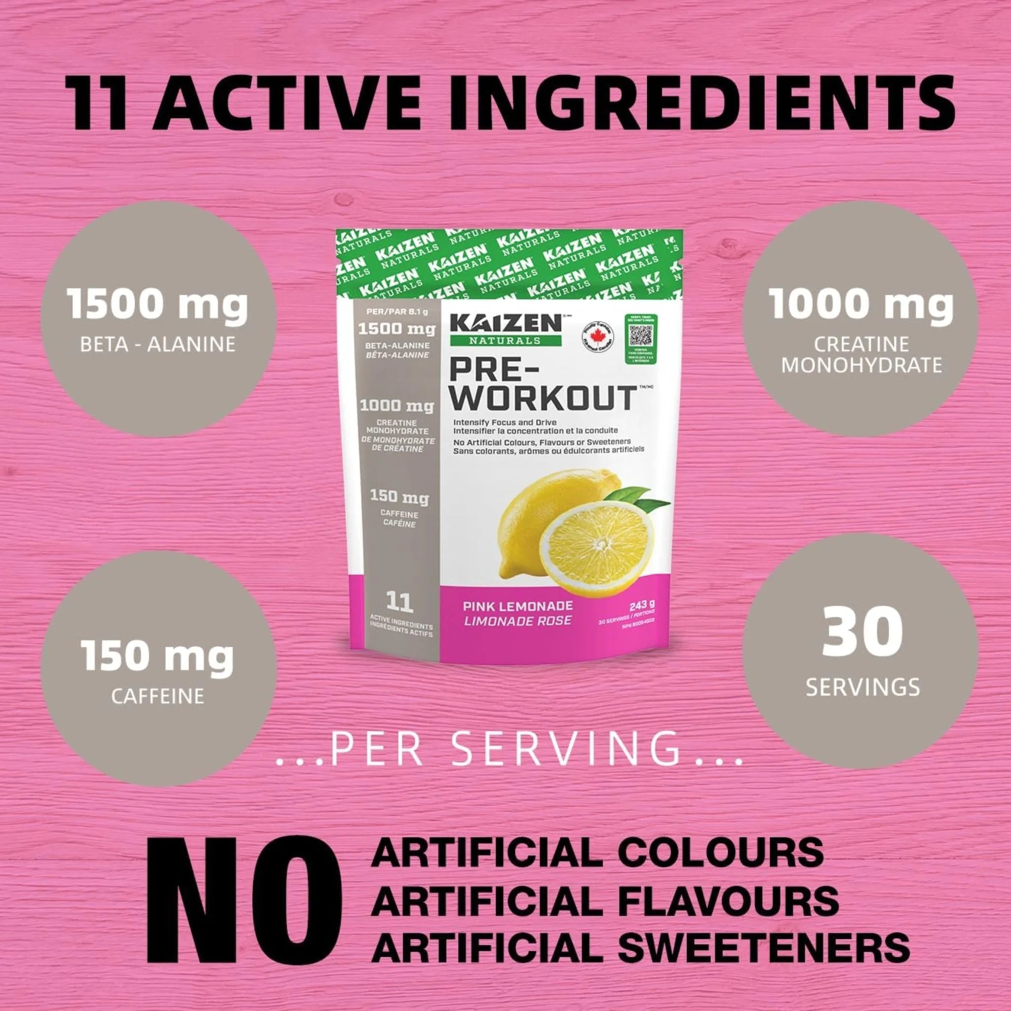Kaizen Naturals Pre-Workout Pink Lemonade 243g