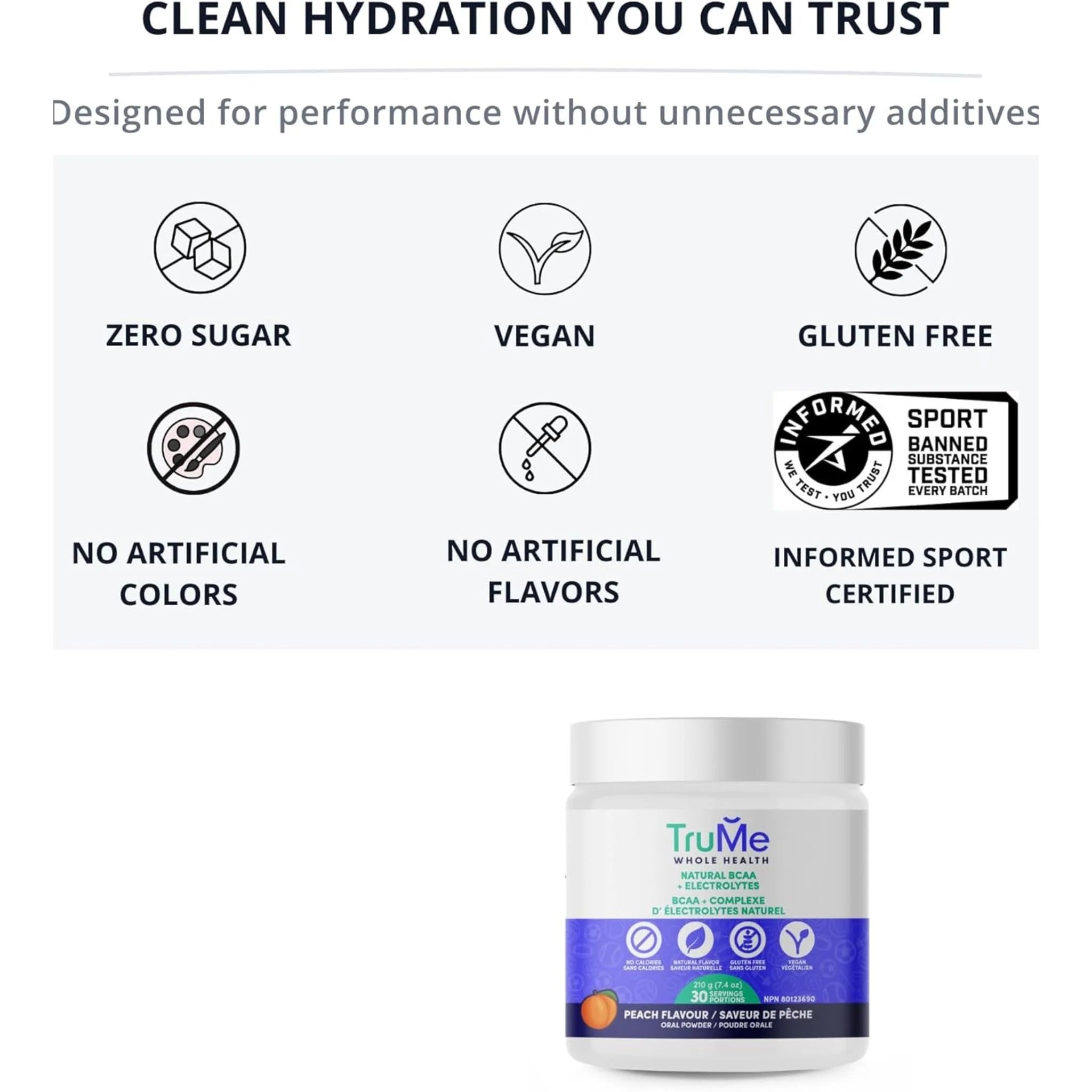 TruMe Whole Health BCAA+Electrolytes Peach 210g - Nature's Source Inc