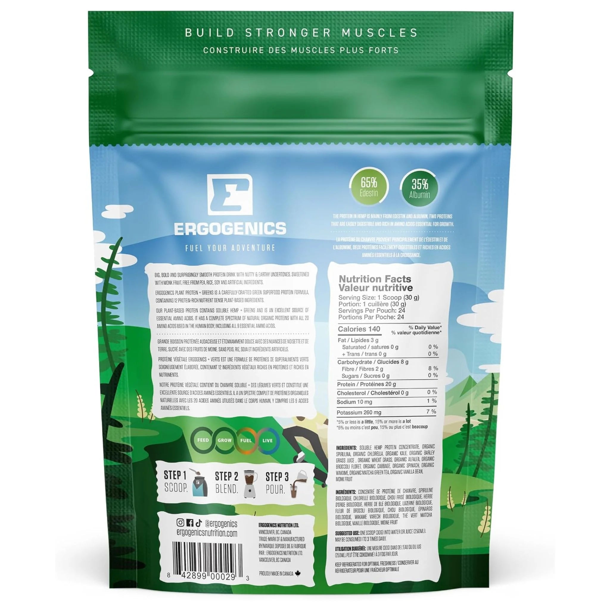 Ergogenics Nutrition Plant Protein + Greens Vanilla Bean 720g