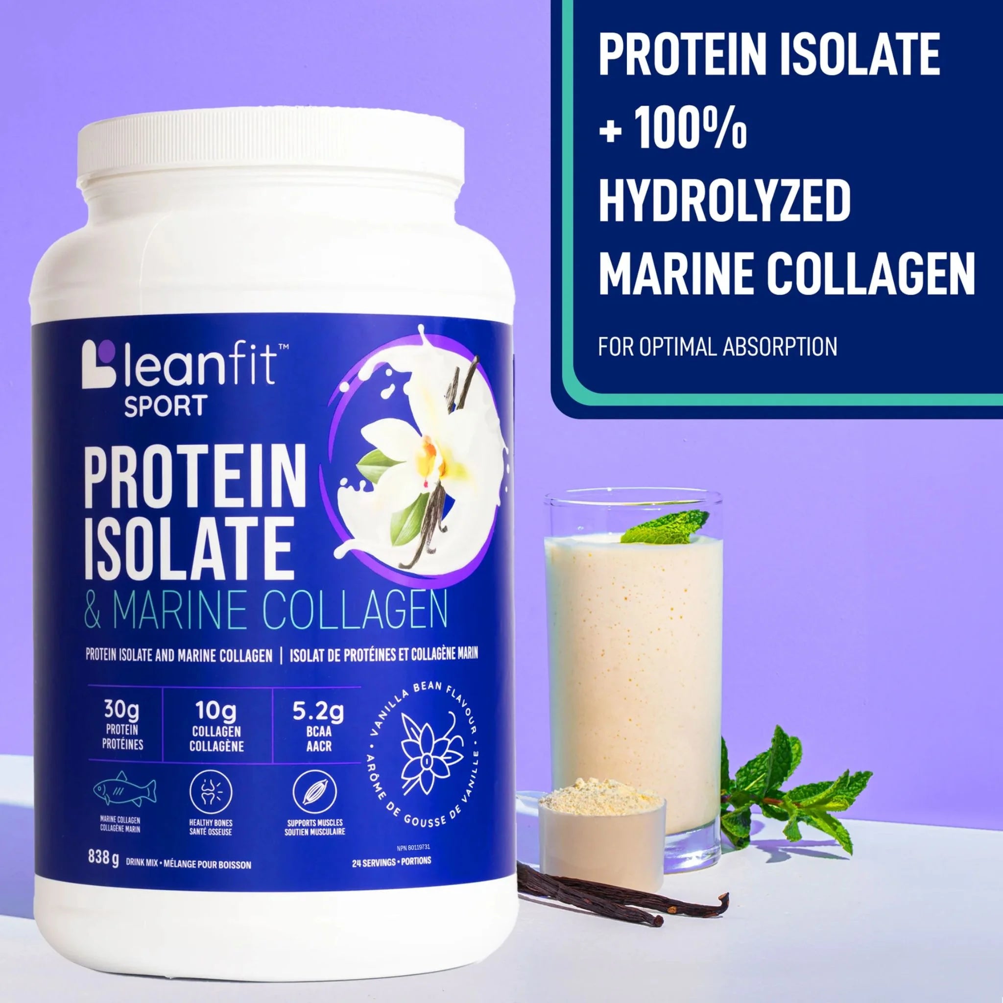 LeanFit Protein Isolate & Marine Collagen Vanilla Bean 838g