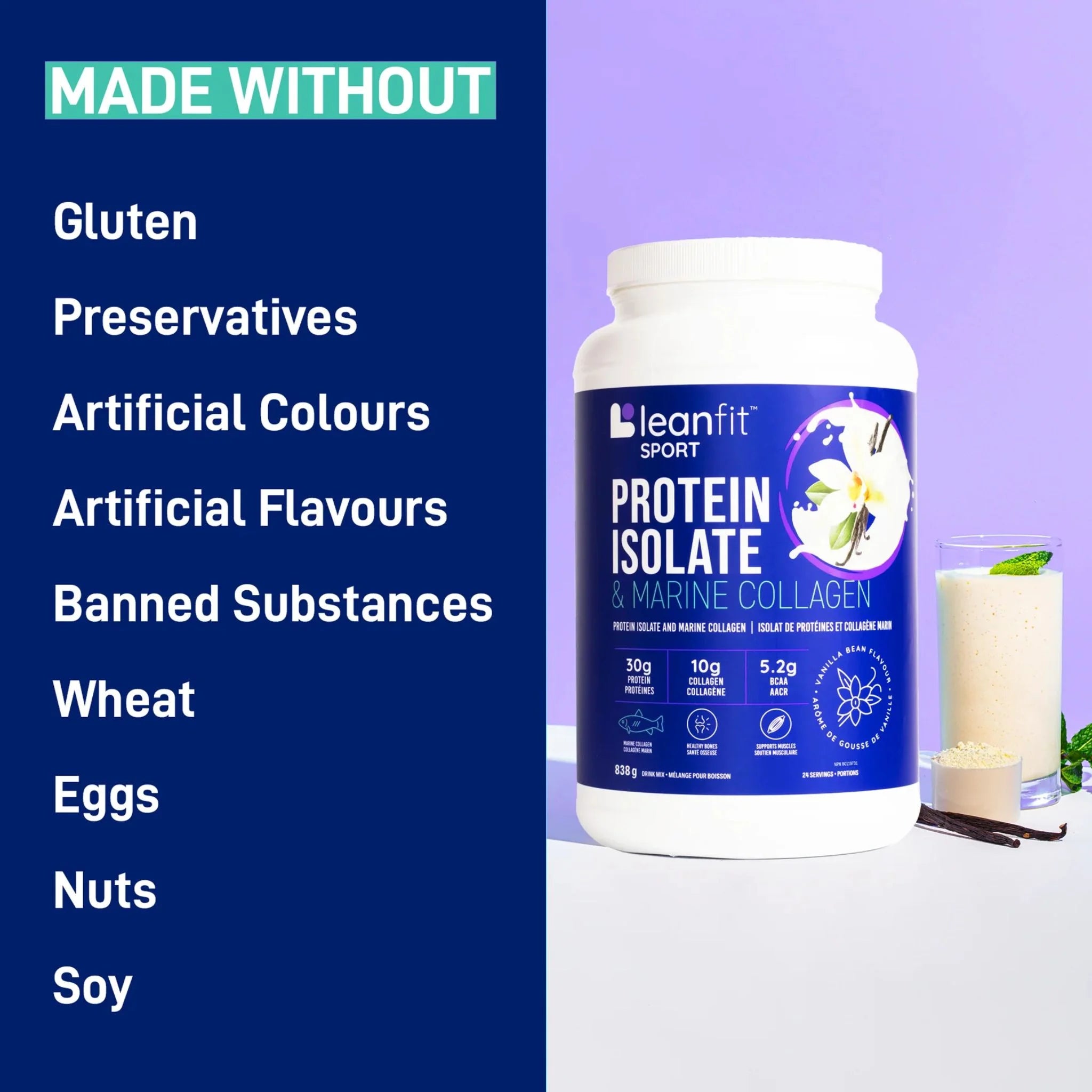 LeanFit Protein Isolate & Marine Collagen Vanilla Bean 838g
