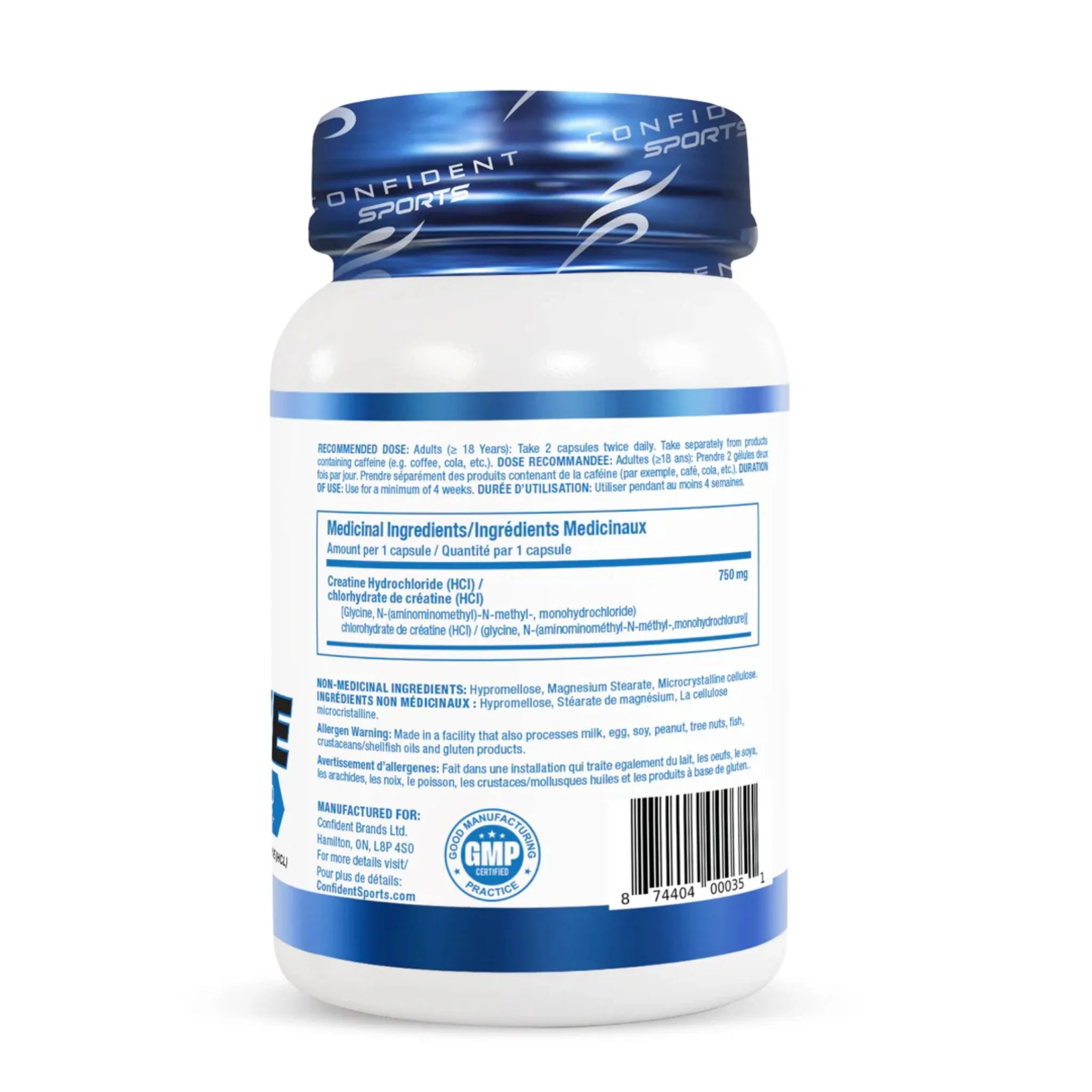 Confident Sports Creatine HCL 750mg 120 Vegetarian Capsules