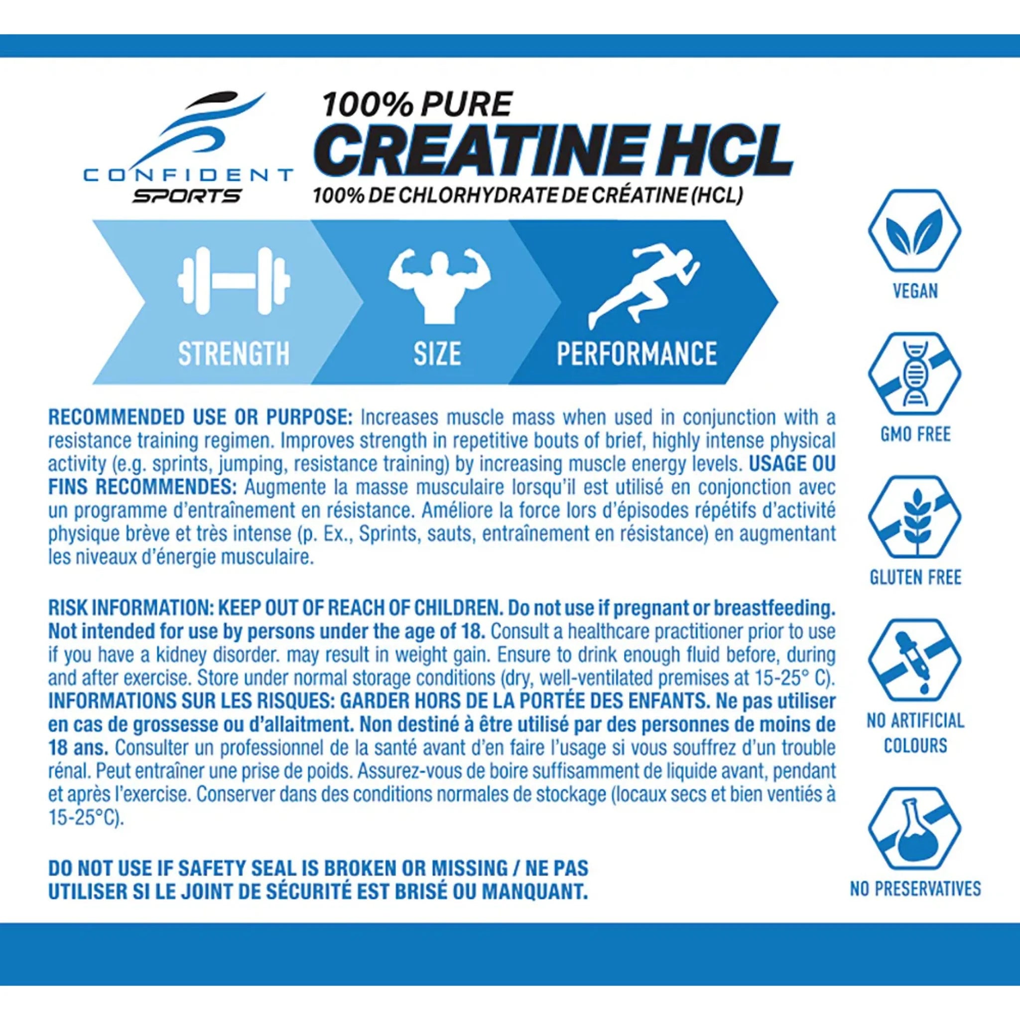 Confident Sports Creatine HCL 750mg 120 Vegetarian Capsules