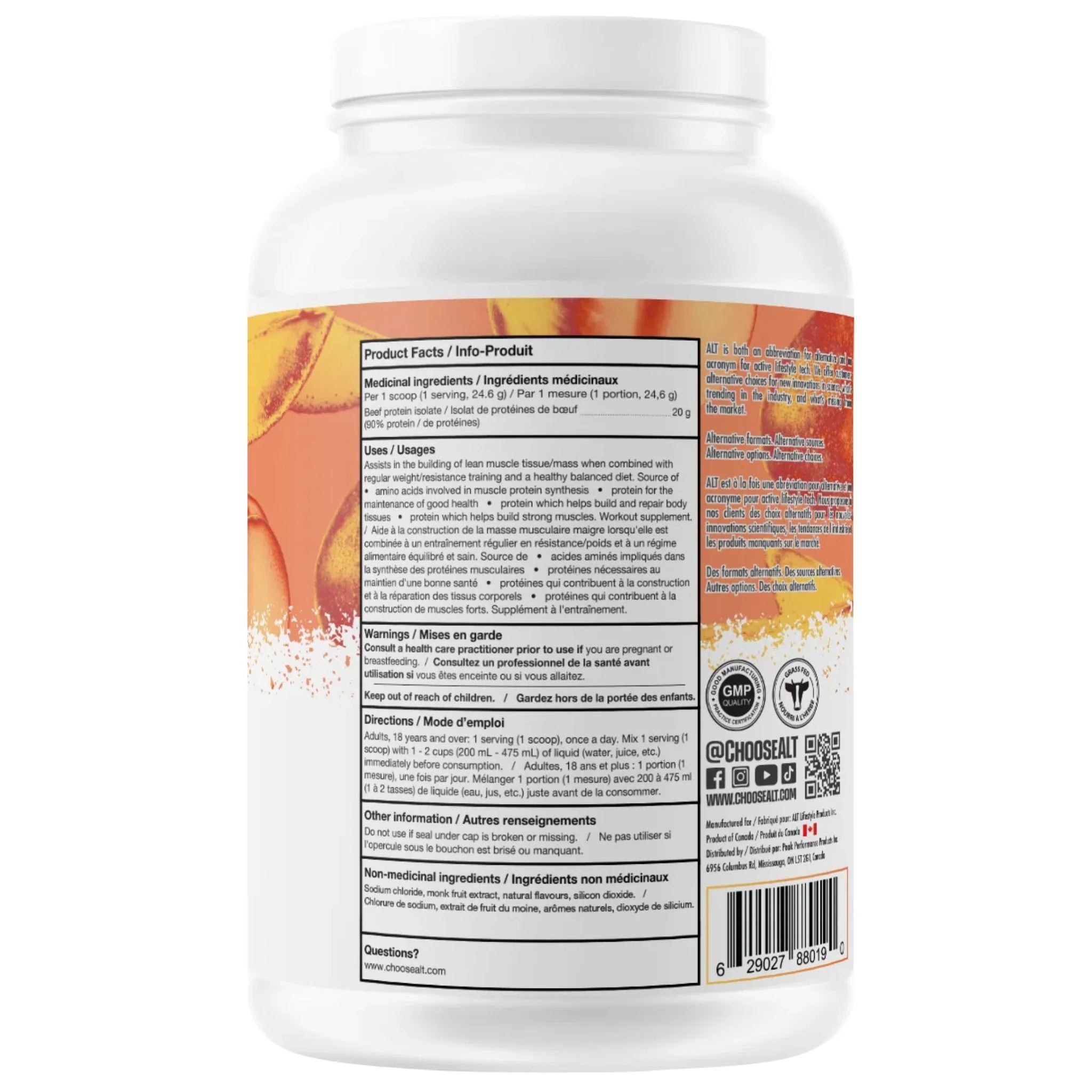 ALT Grass-Fed Beef Protein Peach Mango 725g