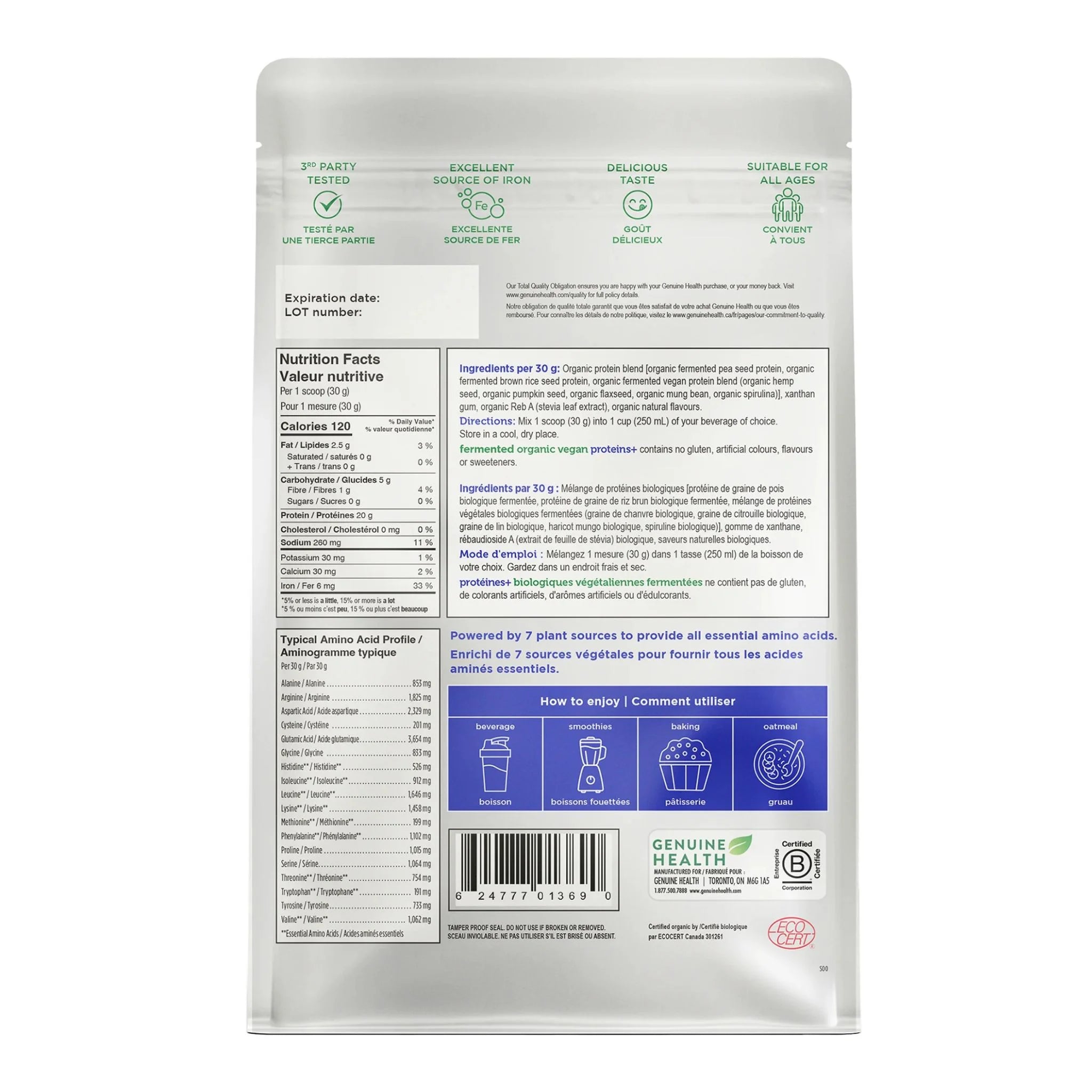 Genuine Health Fermented Vegan Protein Vanilla 1080g BONUS - Nature's Source Inc
