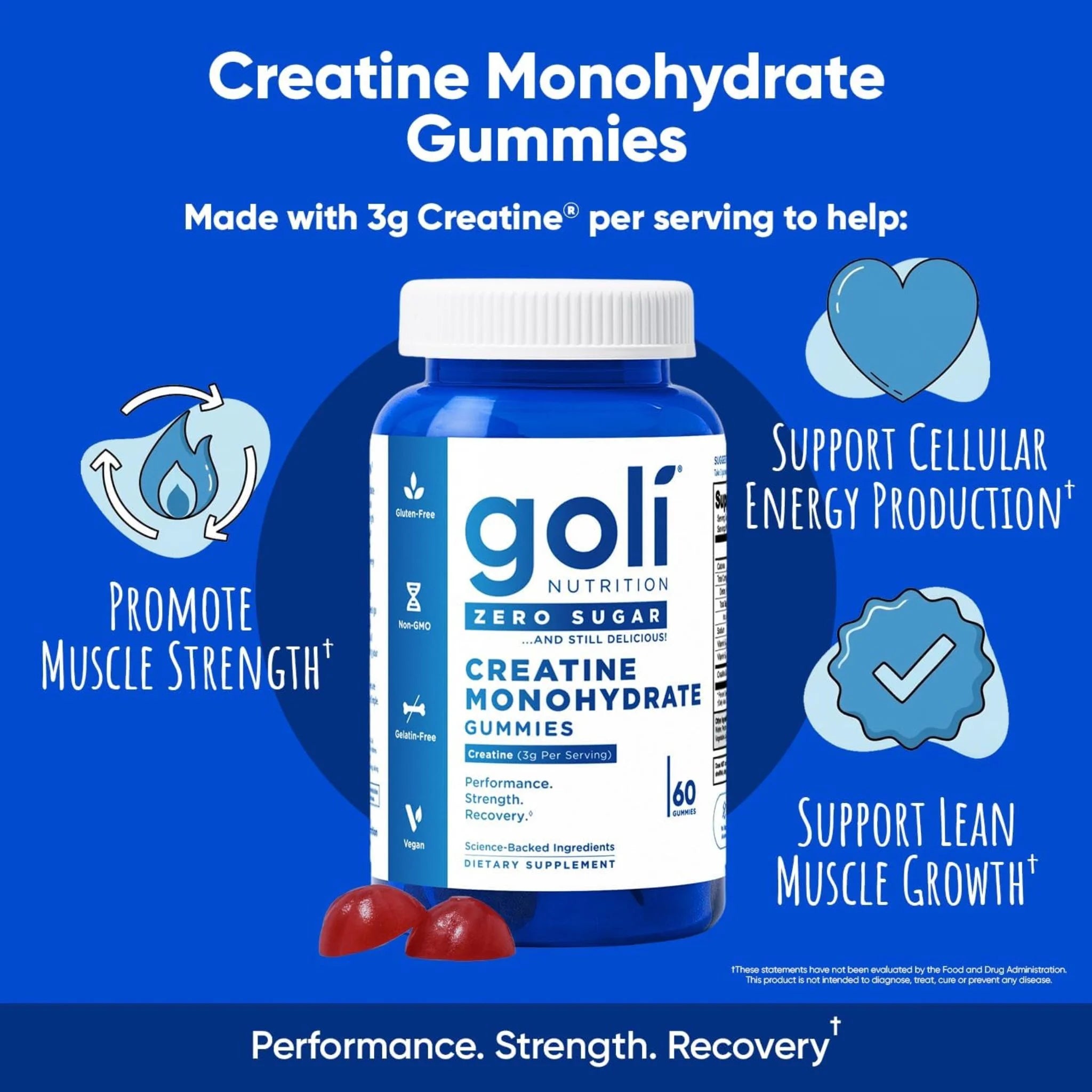Goli Creatine Monohydrate Gummies Zero Sugar 60ct