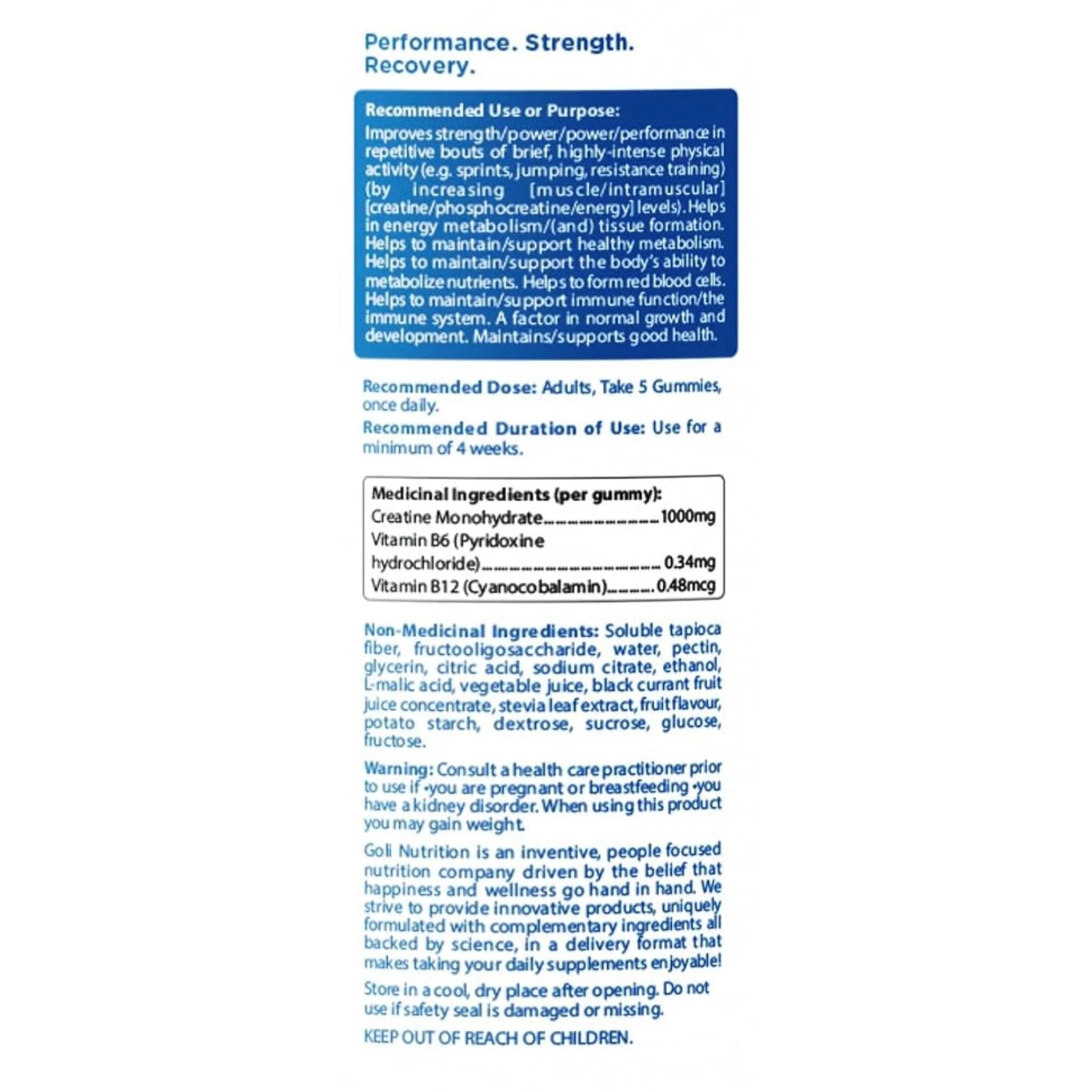 Goli Creatine Monohydrate Gummies Zero Sugar 60ct
