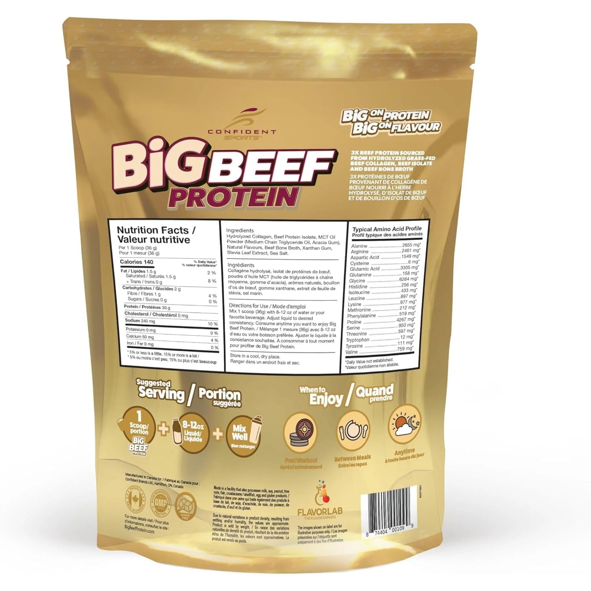 Confident Sports Big Beef Silky Vanilla 907g - Nature's Source Inc