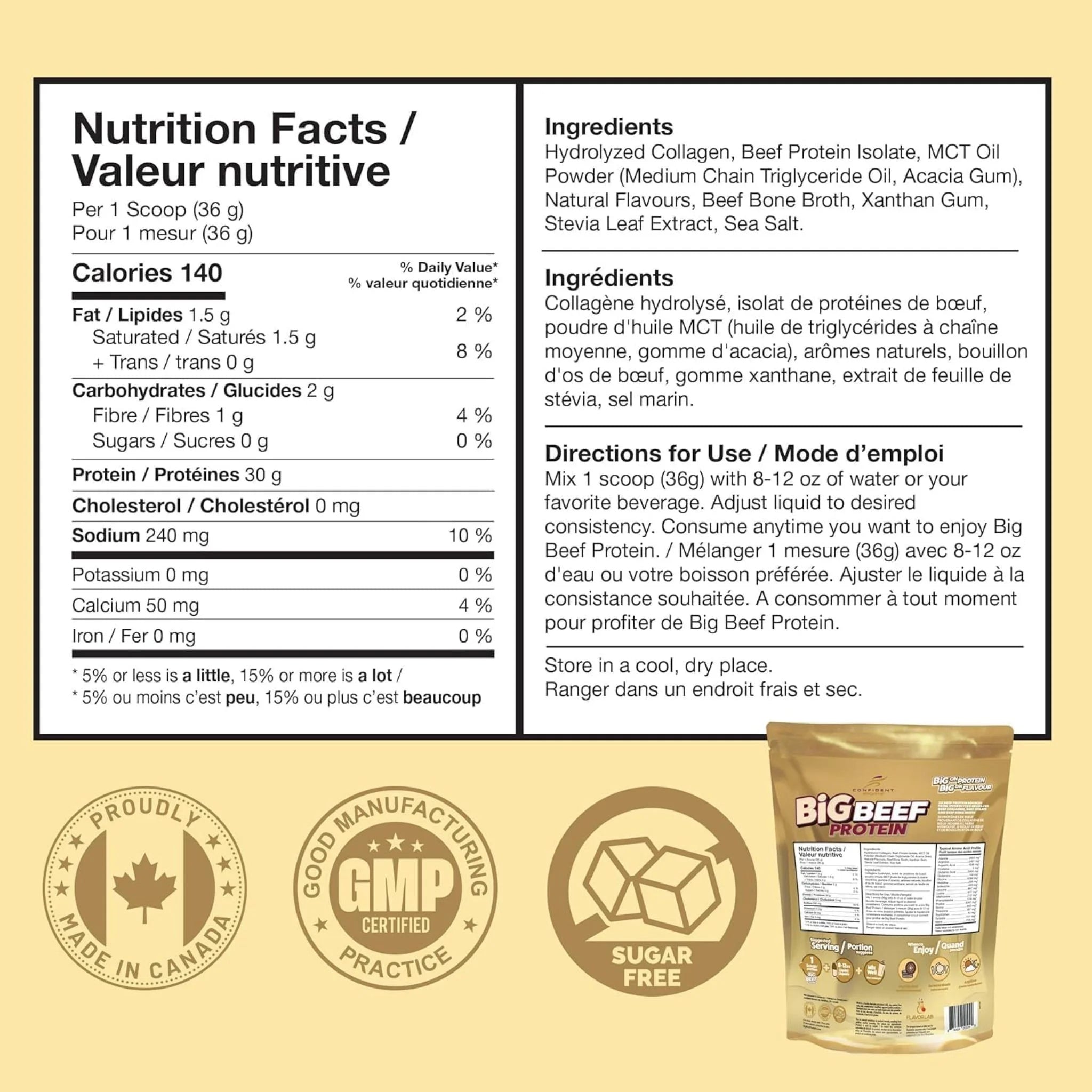 Confident Sports Big Beef Silky Vanilla 907g - Nature's Source Inc