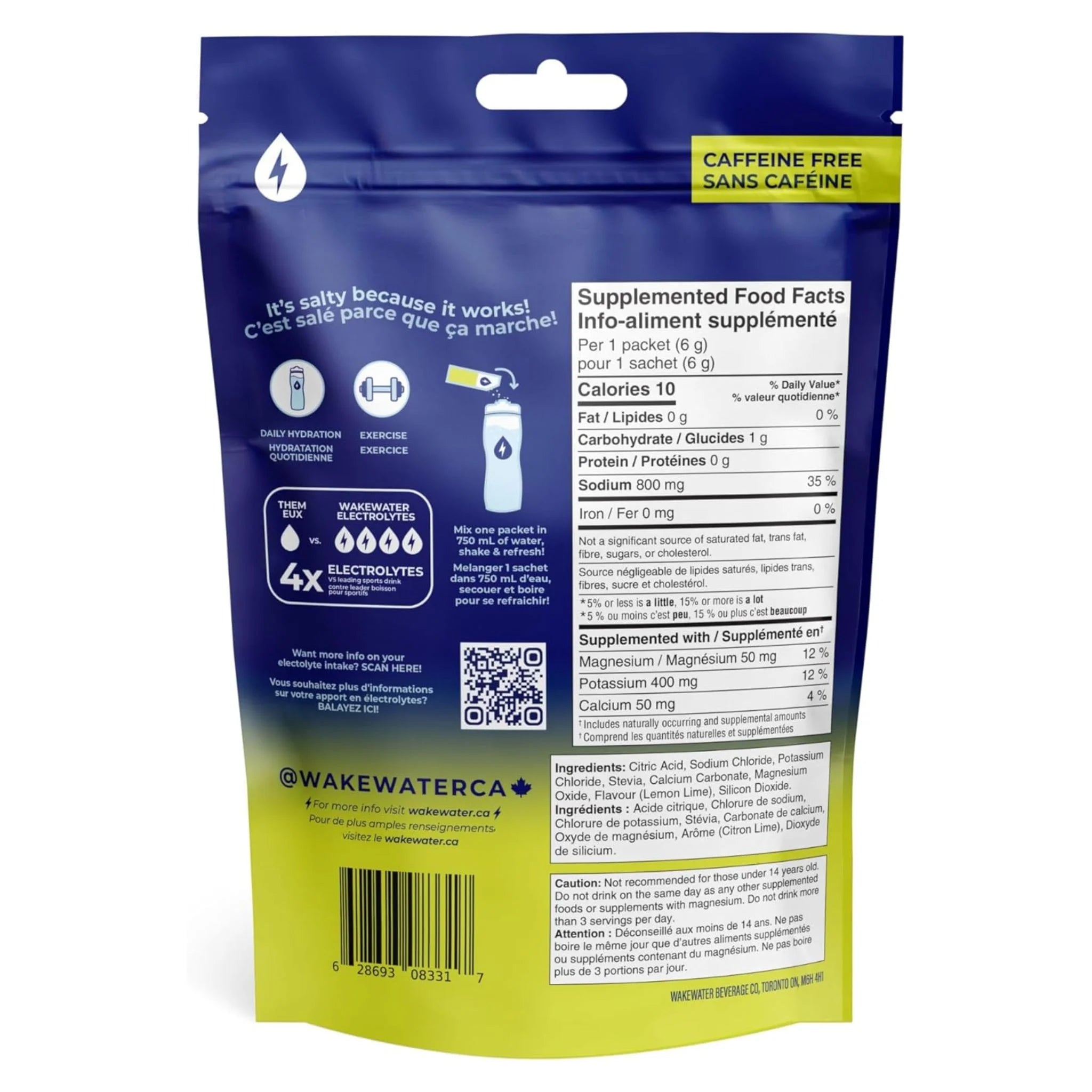 WakeWater Electrolytes Lemon Lime 6g x 10 - Nature's Source Inc