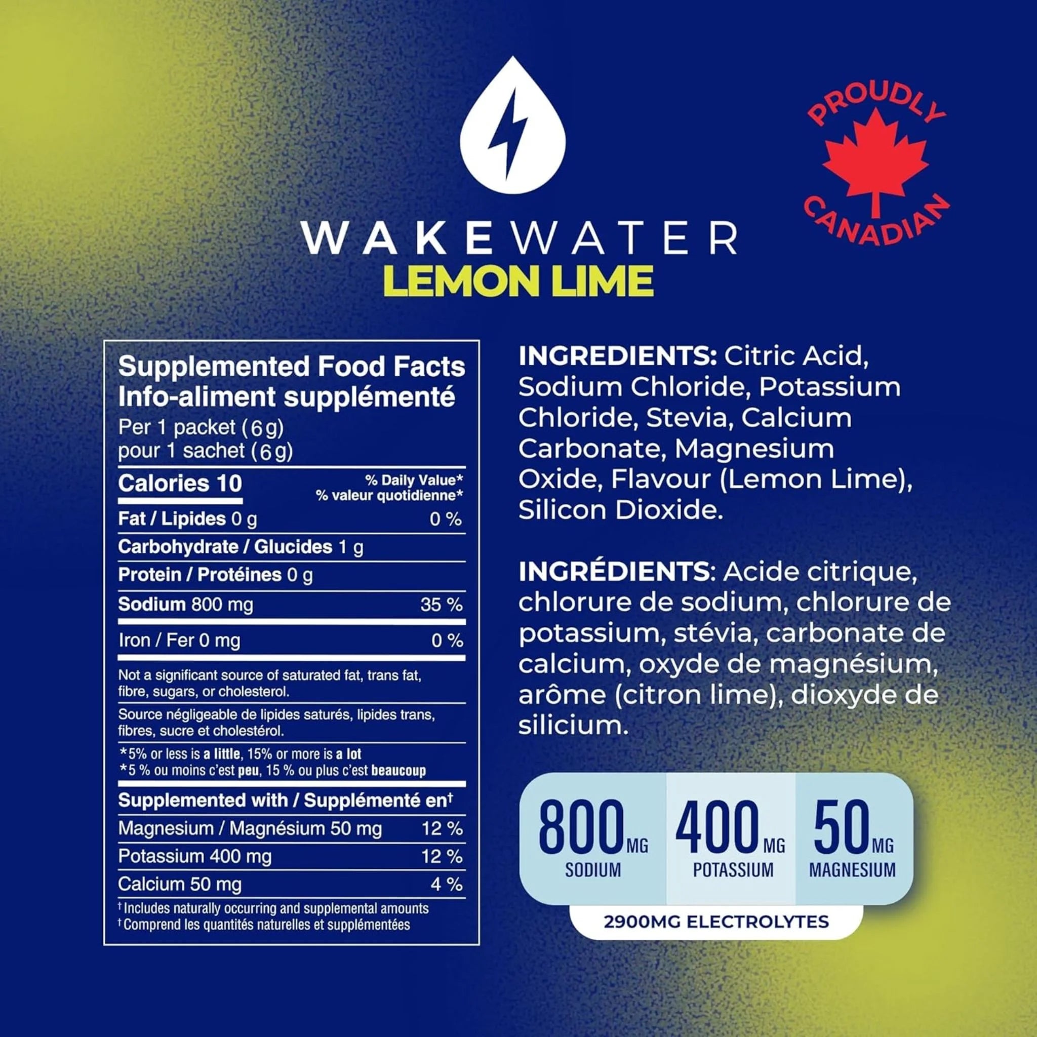 WakeWater Electrolytes Lemon Lime 6g x 10 - Nature's Source Inc