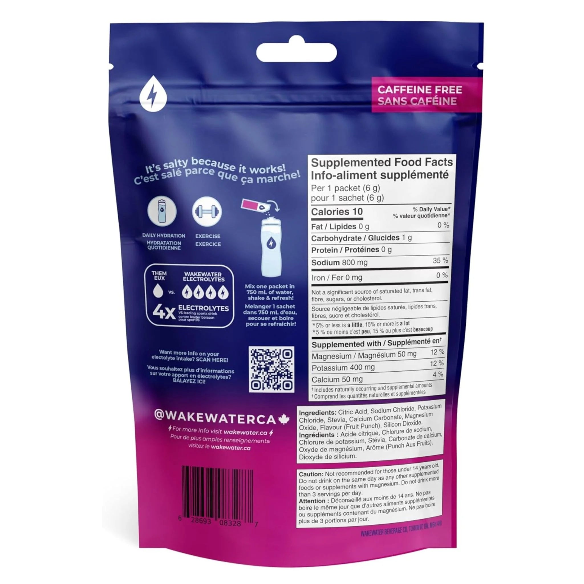 WakeWater Electrolytes Fruit Punch 6g x 10 - Nature's Source Inc