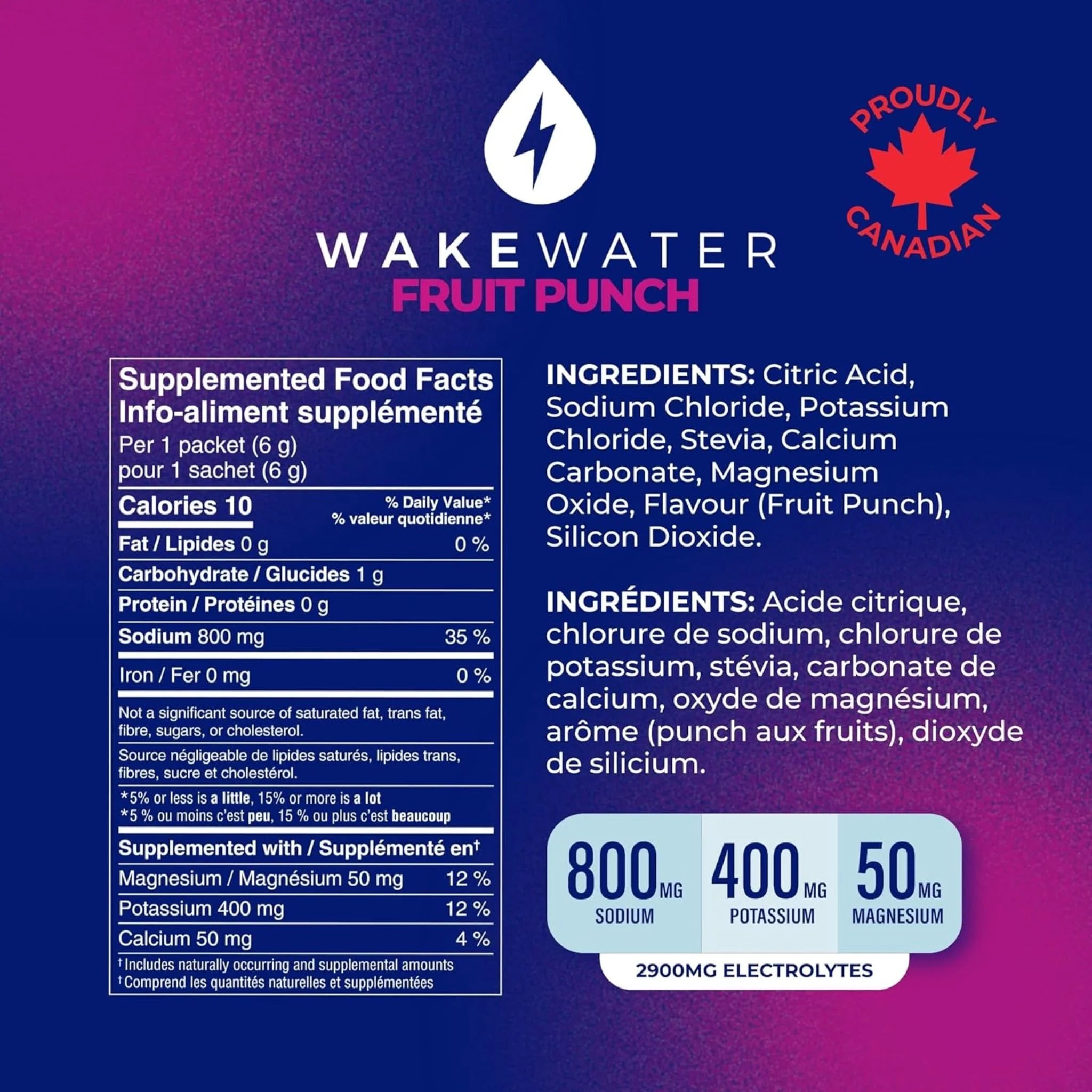 WakeWater Electrolytes Fruit Punch 6g x 10 - Nature's Source Inc