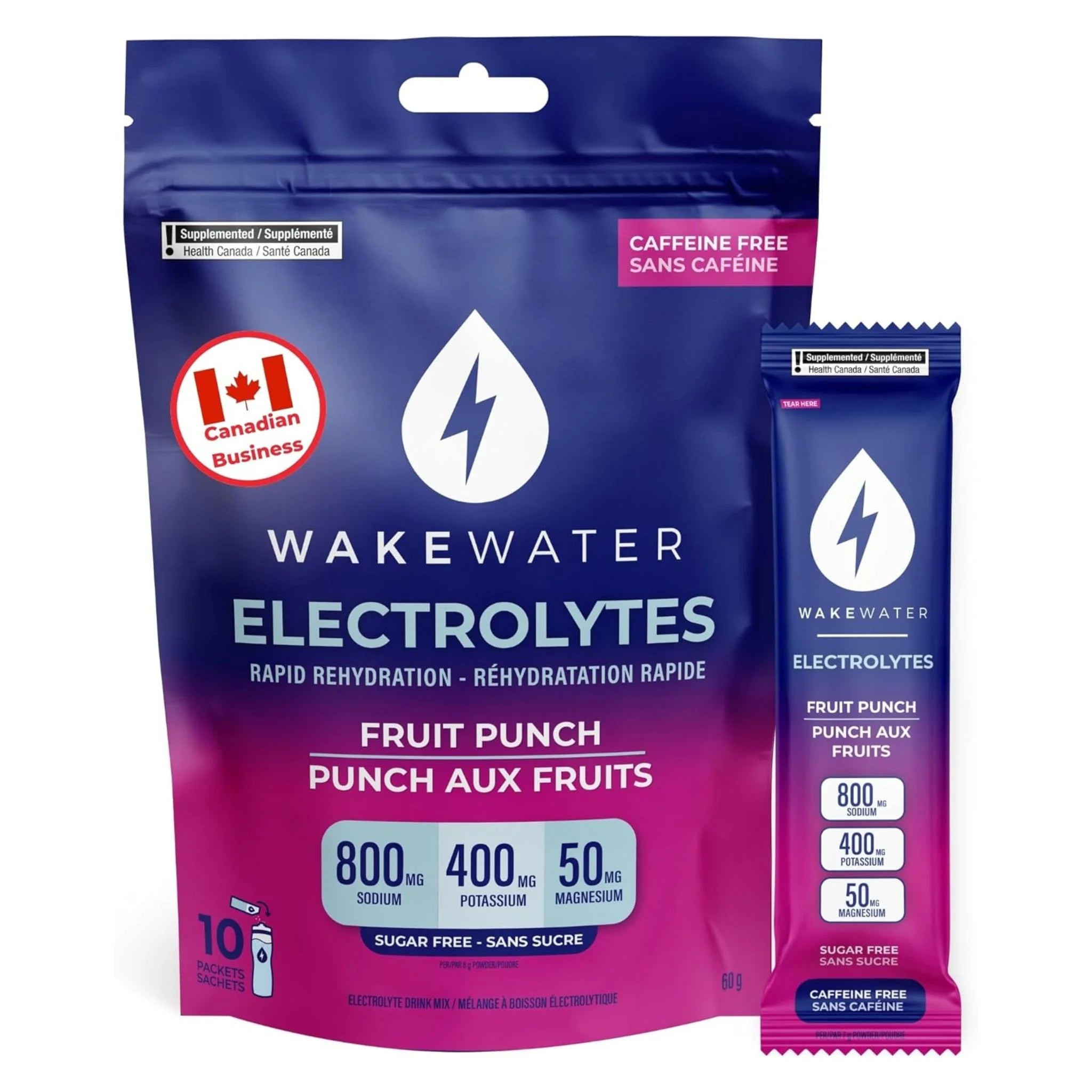 WakeWater Electrolytes Fruit Punch 6g x 10 - Nature's Source Inc