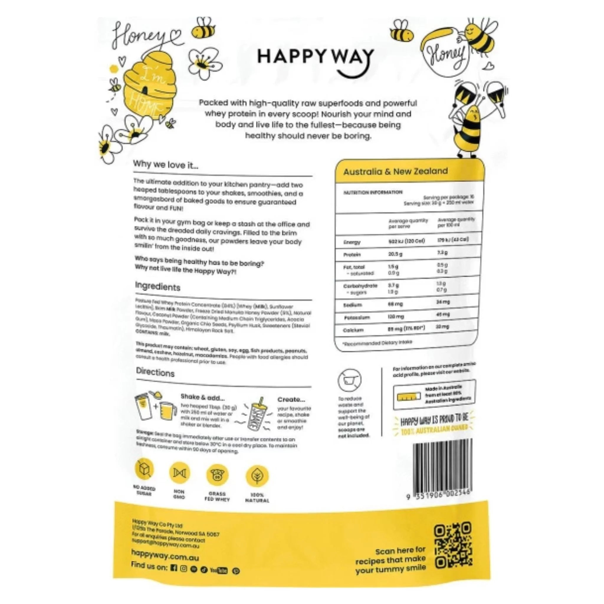 Happy Way Whey Protein Manuka Honey 500g - Nature's Source Inc