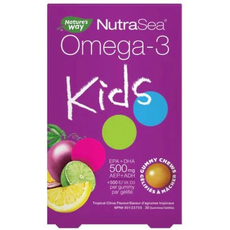 Nutrasea Omega 3 Kids Gummy Chews 30 Gummies - Support Development of the Brain, Eyes, and Nerves in Children, Help Maintain Bones and Teeth Health