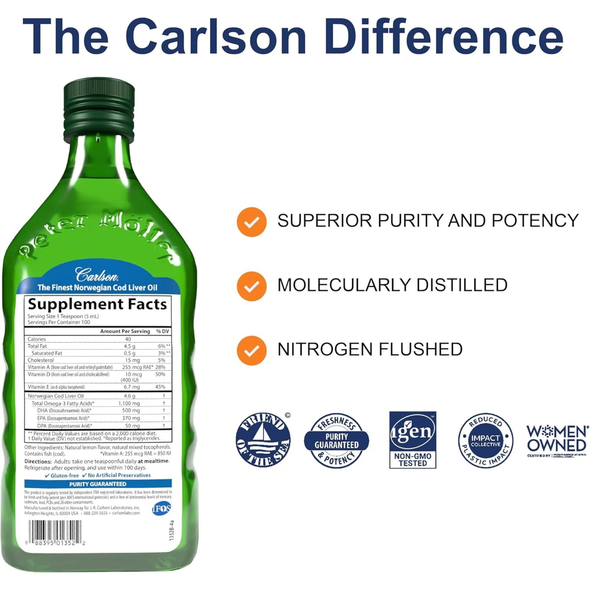 Carlson Cod Liver Oil Natural 500ml - Nature's Source Inc