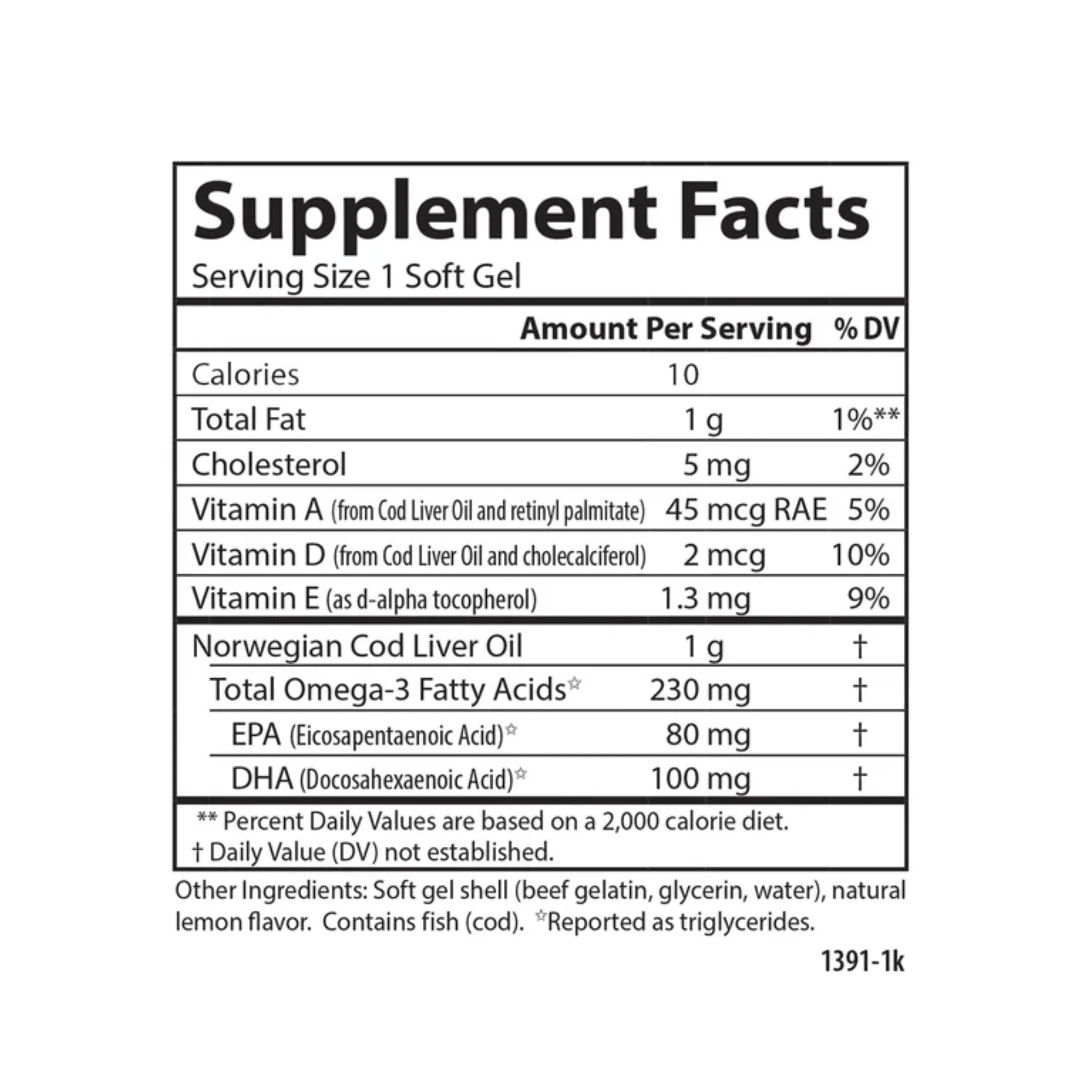 Carlson Labortories Low A Cod Liver Oil Lemon 300 Capsules