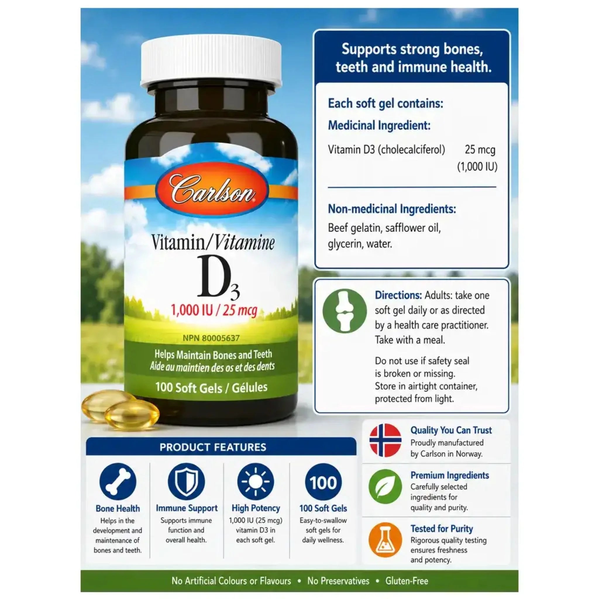 Carlson Laboratories Vitamin D3 1000IU 100 Softgels