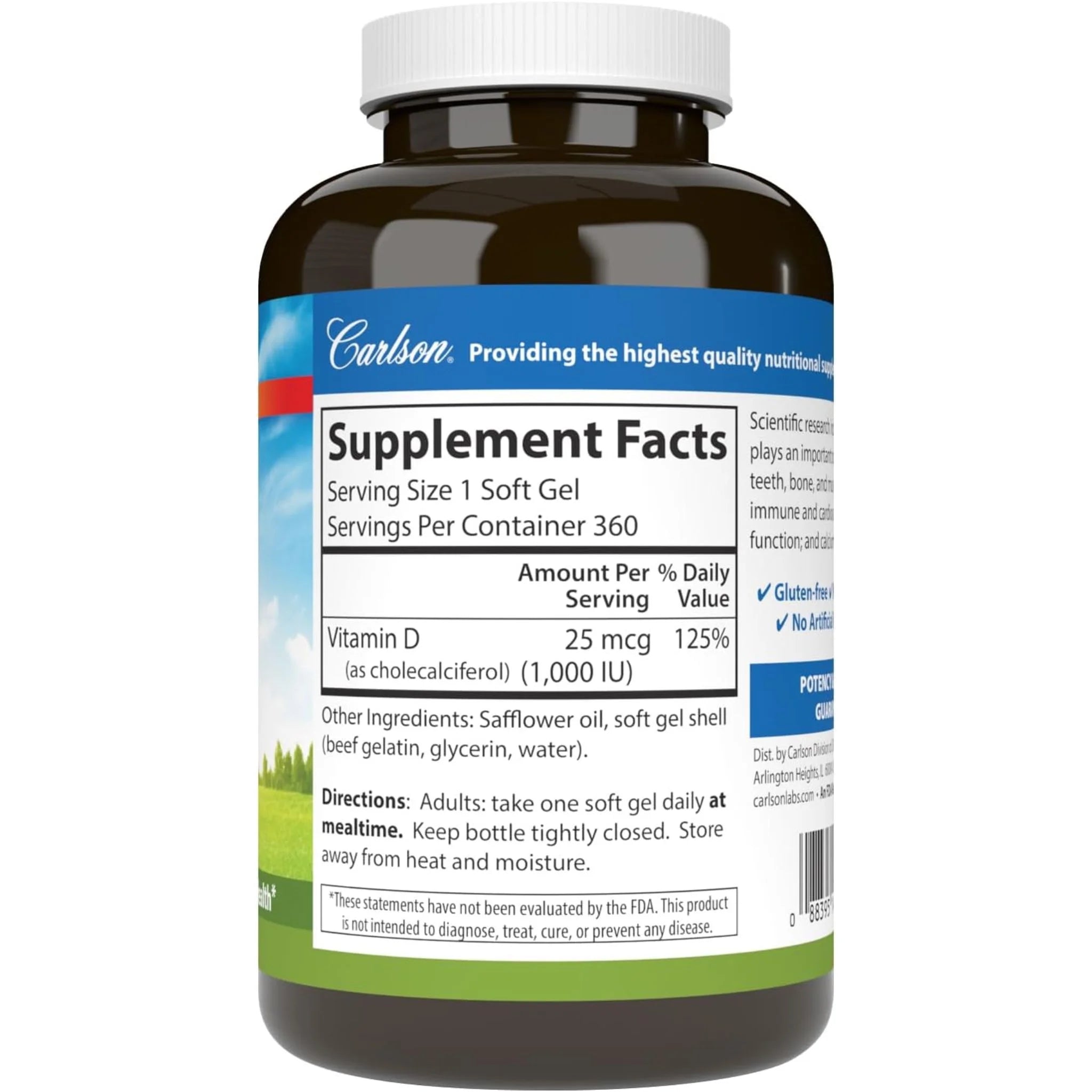 Carlson Laboratories Vitamin D 1000IU 250 Softgels