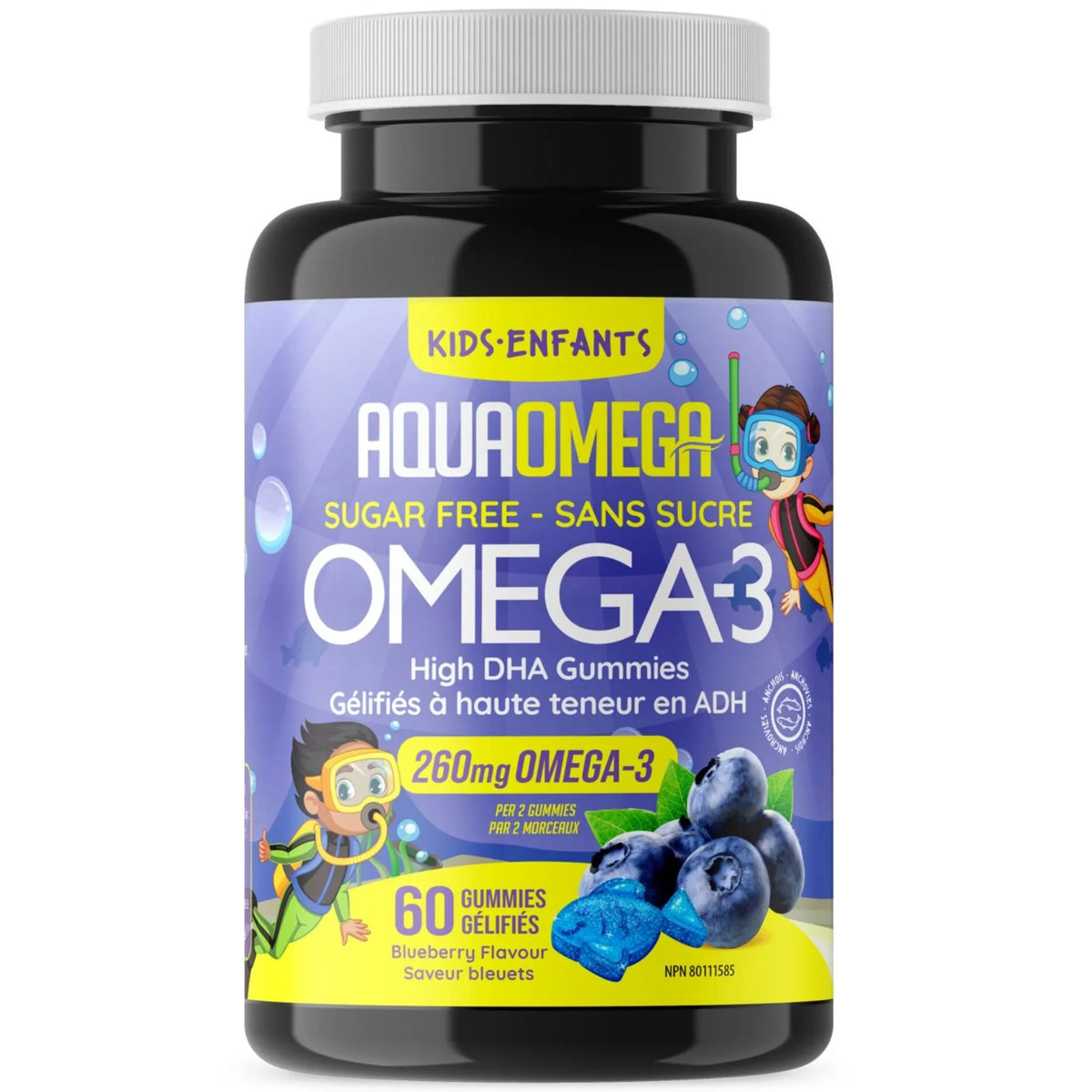 AquaOmega Kids Omega 3 High EPA Blueberry 60 Gummies - Nature's Source Inc
