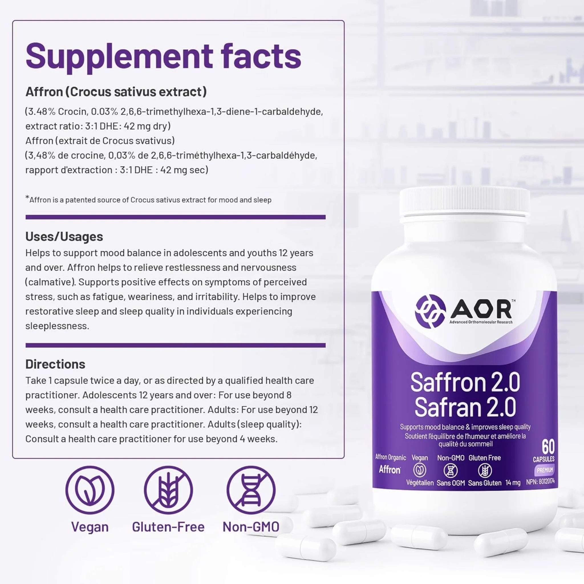 AOR Saffron 2.0 60 Capsules - Nature's Source Inc
