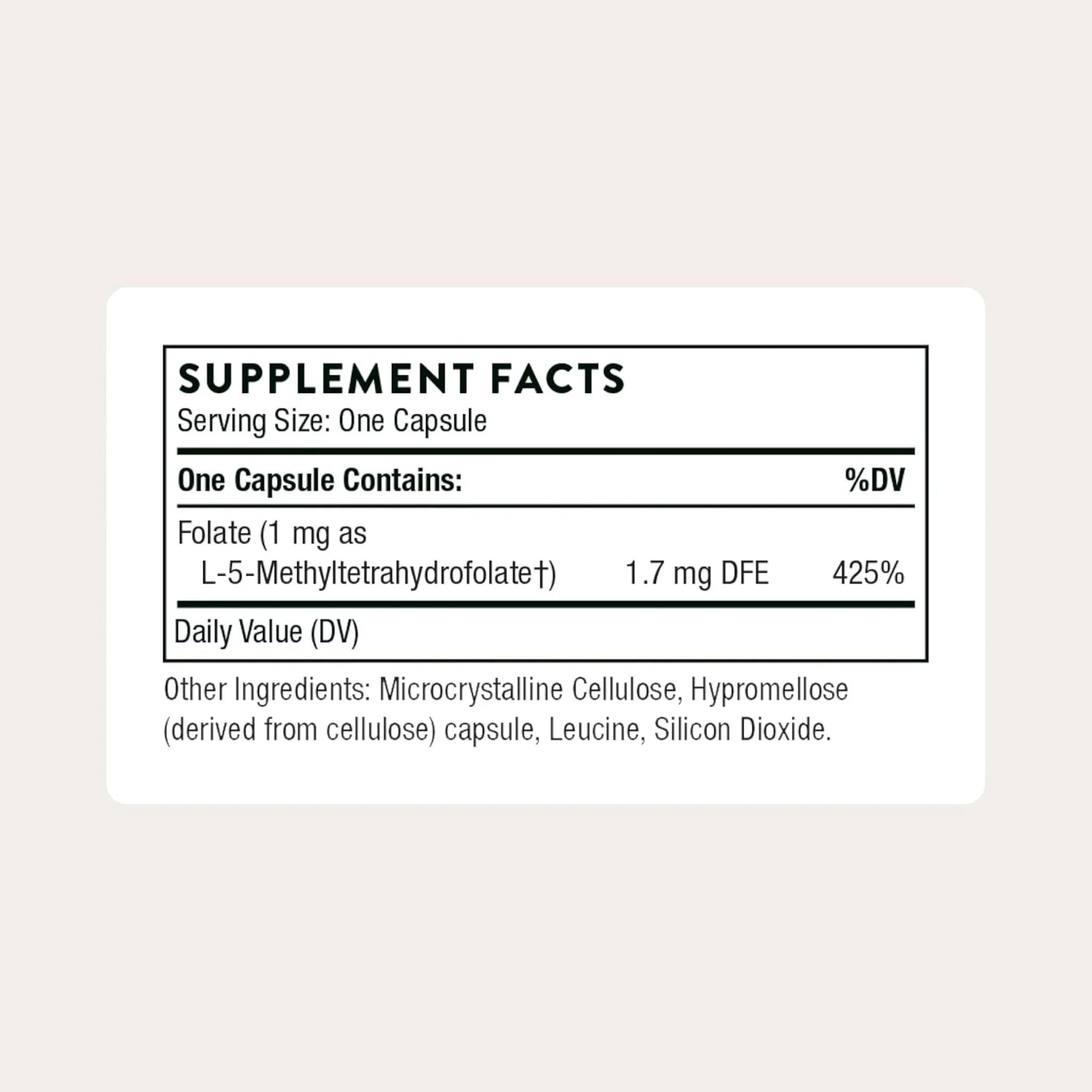 Thorne 5-MTHF 1mg Methylfolate 60 Capsules - Nature's Source Inc
