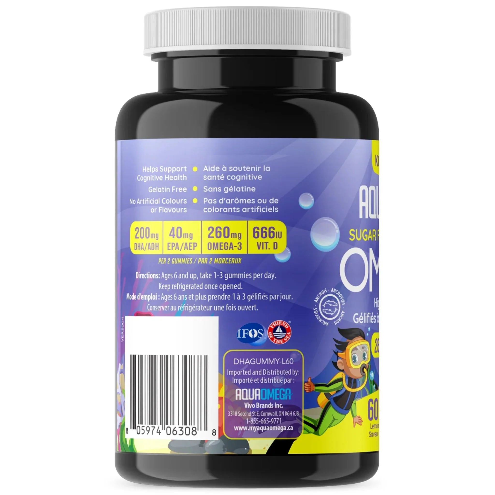 AquaOmega Kids Omega 3 High EPA Blueberry 60 Gummies - Nature's Source Inc