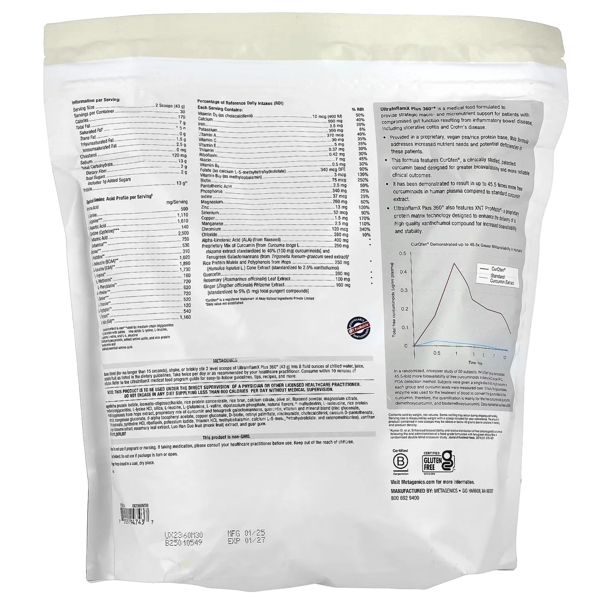 Metagenics UltraInflamX Plus 360 Mango 1290g - Nature's Source Inc