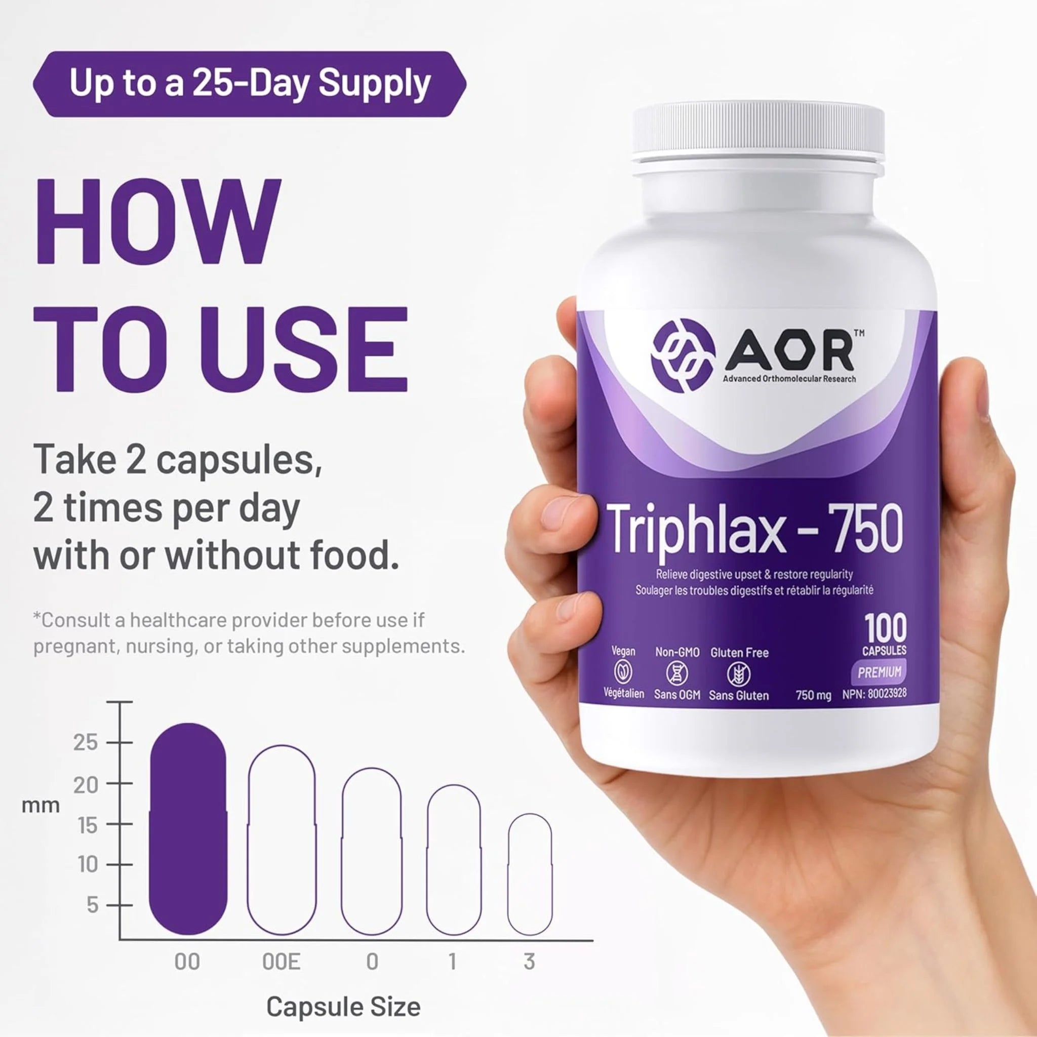 AOR Triphlax 750mg 100 Vegan Capsules