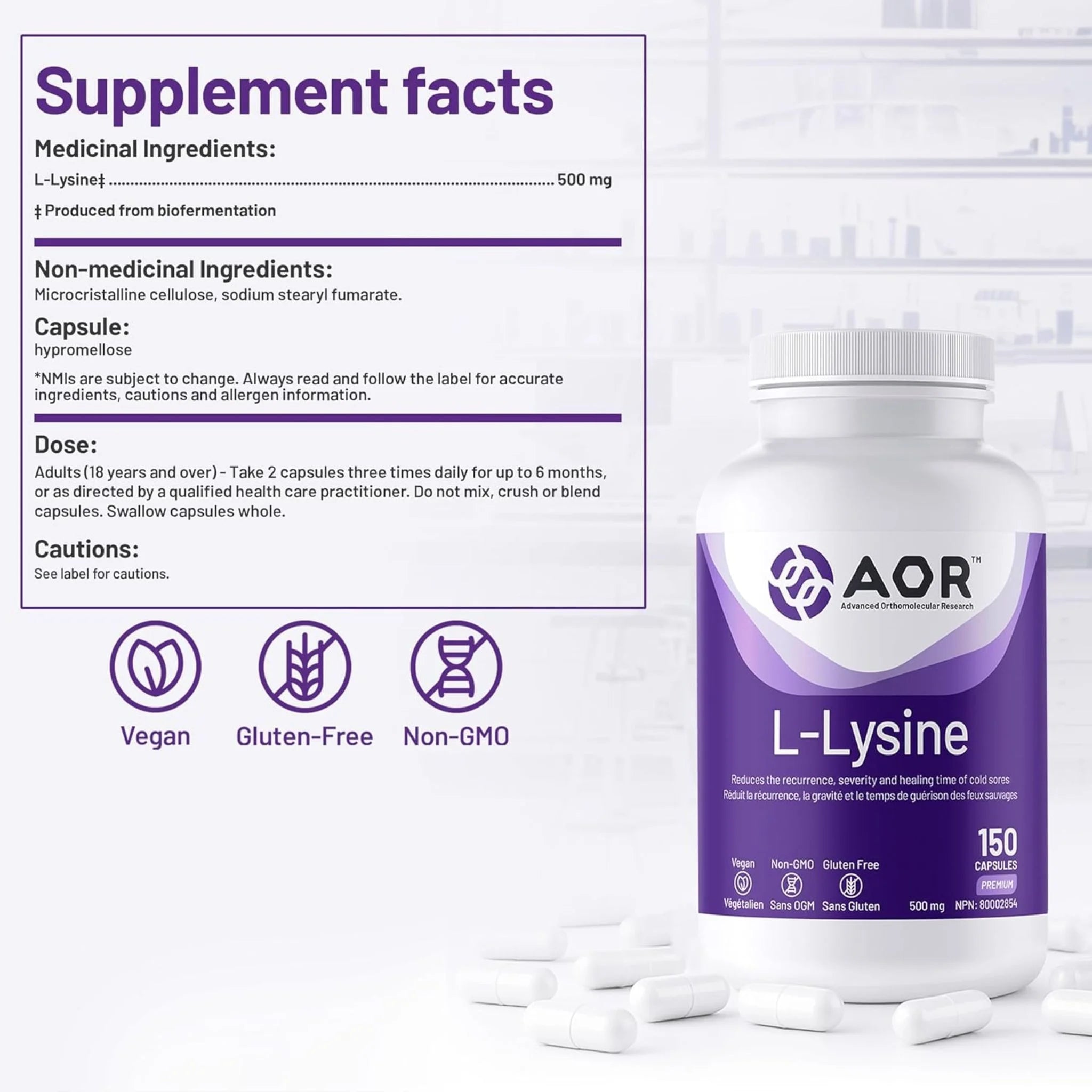 AOR L-Lysine 150 Veg-Caps