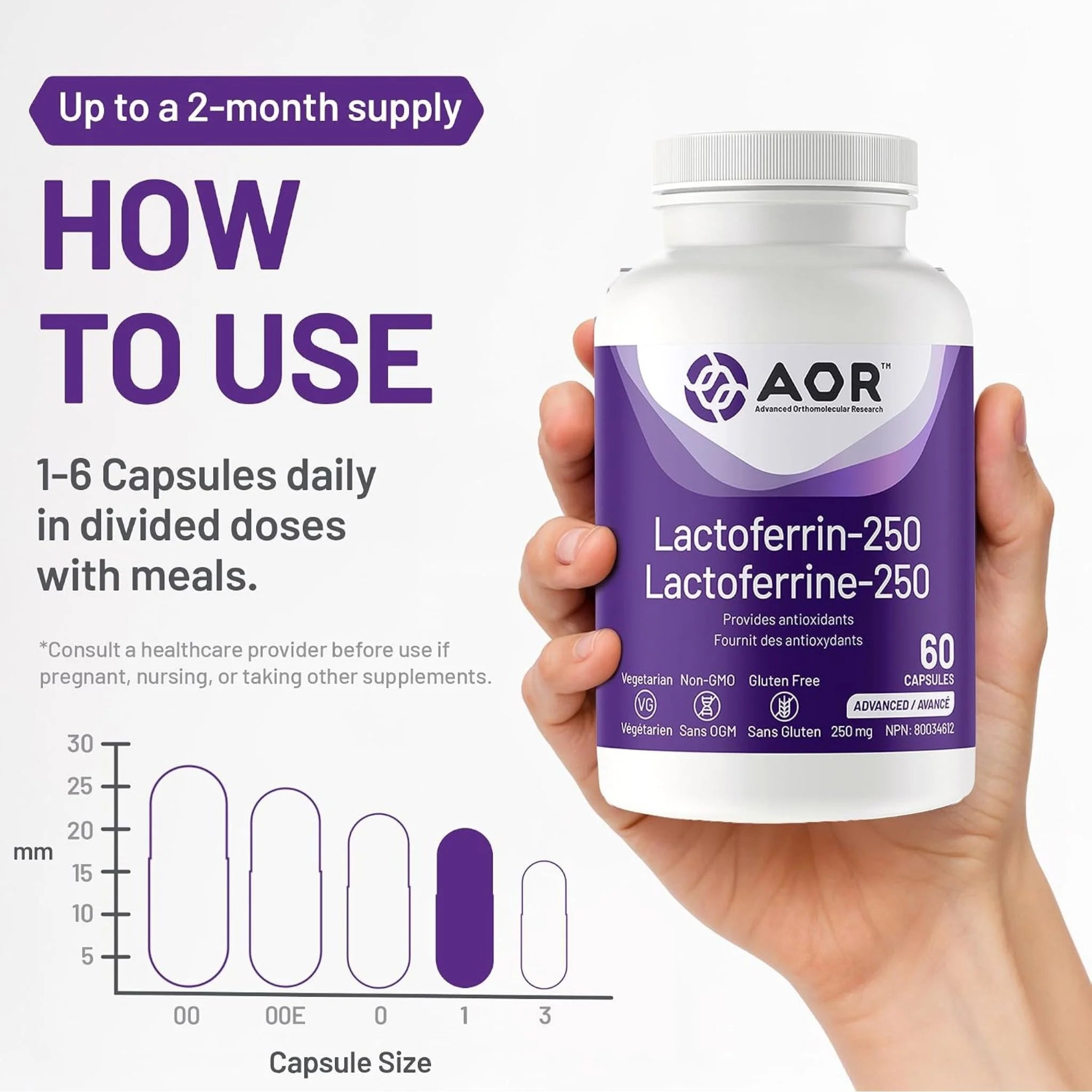 AOR Lactoferrin 250mg 60 Vegan Capsules